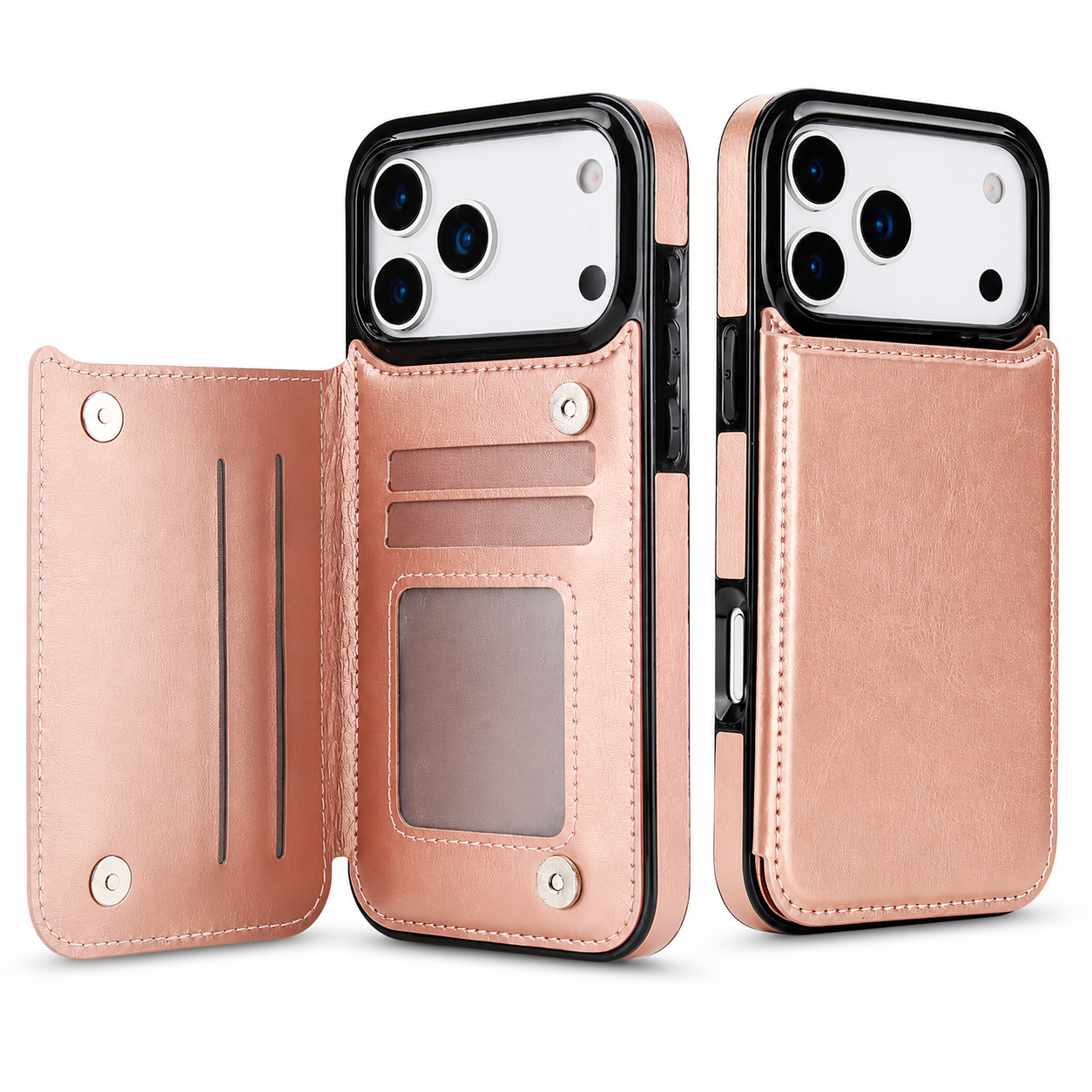 Premium iPhone Case Wallet Flip Cover Card Holder Magnetic Closure Camera Lens Protection Shockproof Full Body Kickstand Slim Design