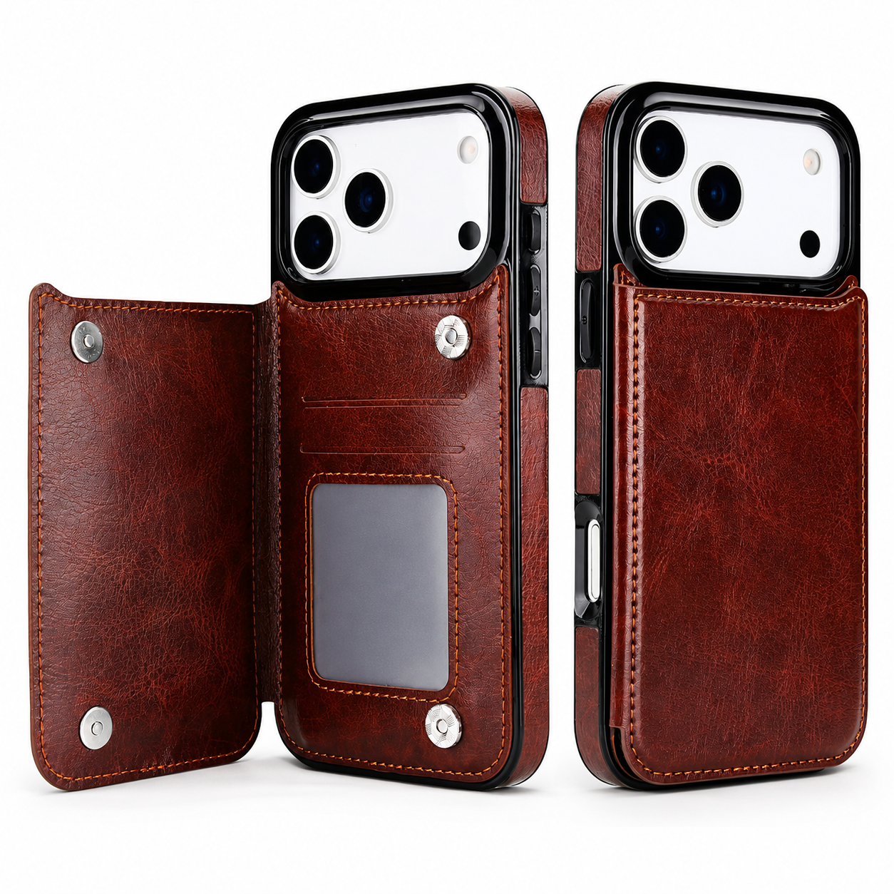 Premium iPhone Case Wallet Flip Cover Card Holder Magnetic Closure Camera Lens Protection Shockproof Full Body Kickstand Slim Design