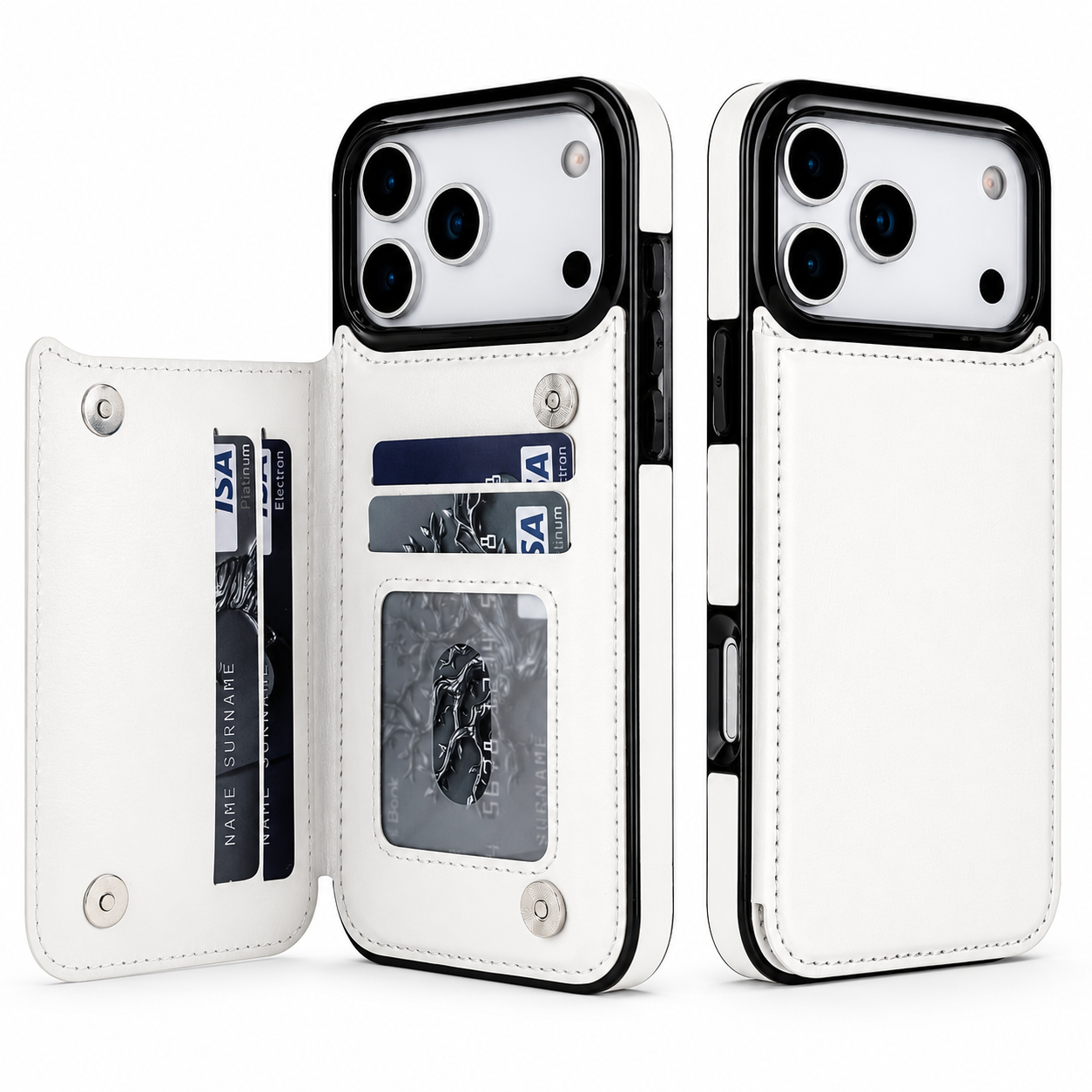 Premium iPhone Case Wallet Flip Cover Card Holder Magnetic Closure Camera Lens Protection Shockproof Full Body Kickstand Slim Design