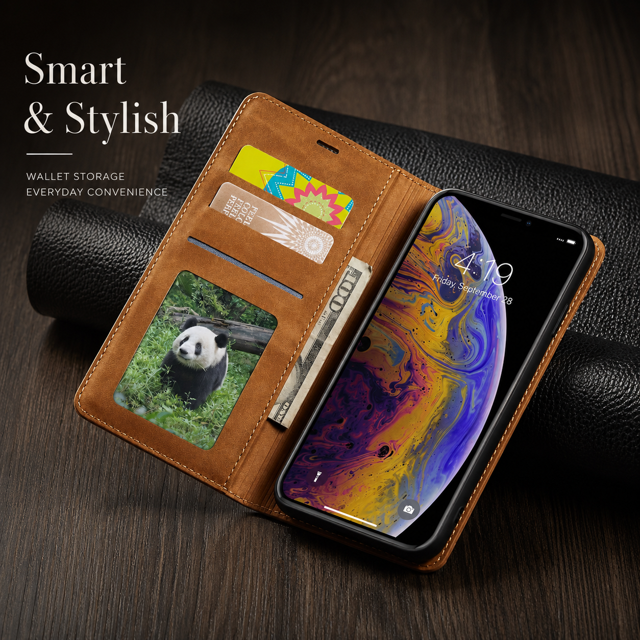Premium iPhone Case Wallet Flip Cover Card Holder Magnetic Closure Camera Lens Protection Shockproof Full Body Suede Leather Slim Design