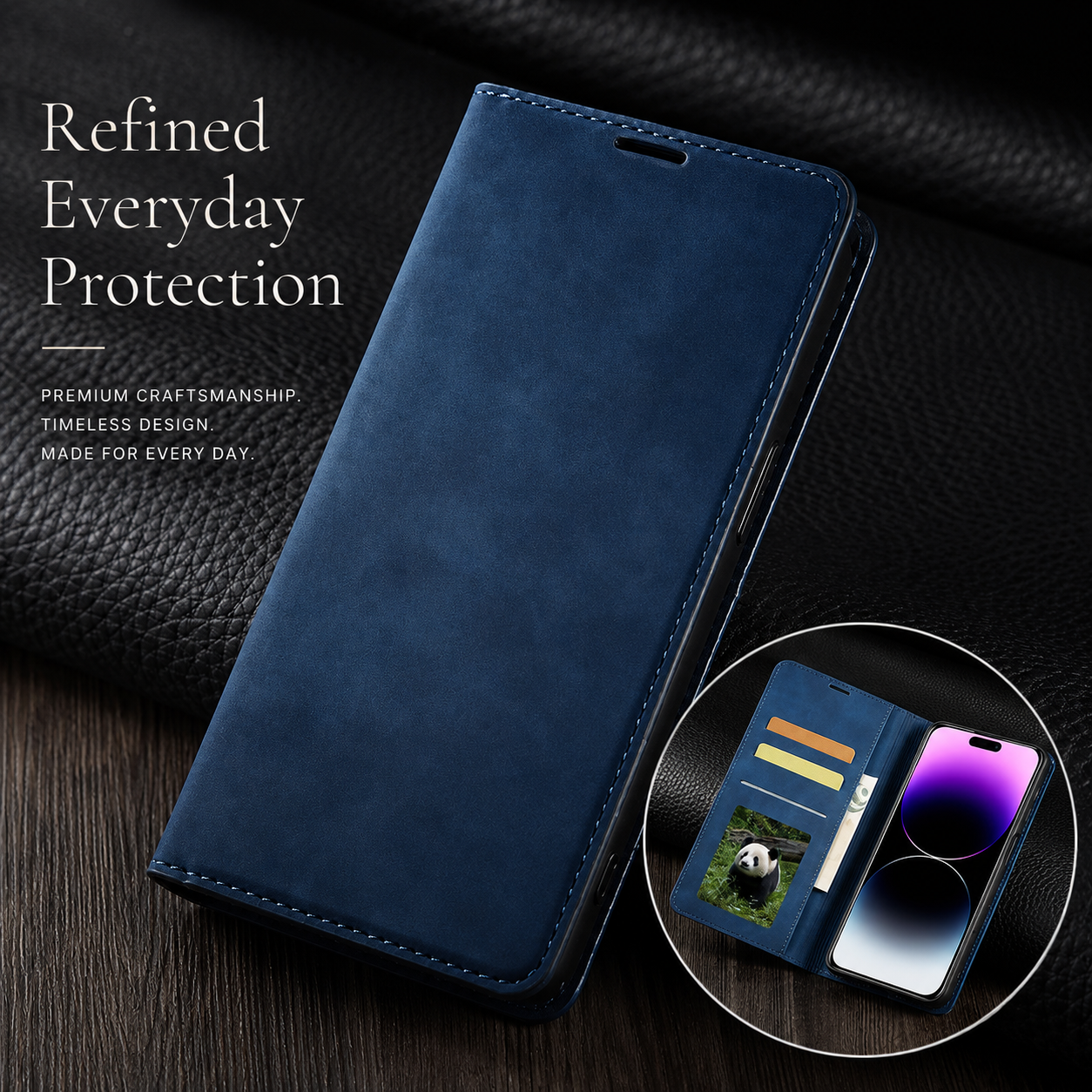 Premium iPhone Case Wallet Flip Cover Card Holder Magnetic Closure Camera Lens Protection Shockproof Full Body Suede Leather Slim Design