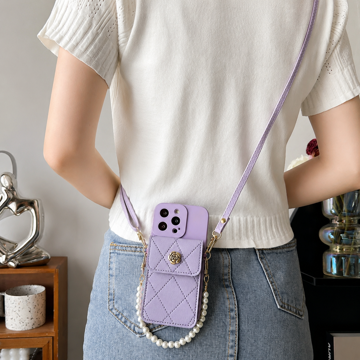 Premium iPhone Case Wallet MagSafe Compatible Crossbody Strap Card Holder Protective Cover Camera Lens Protection Shockproof Slim Design
