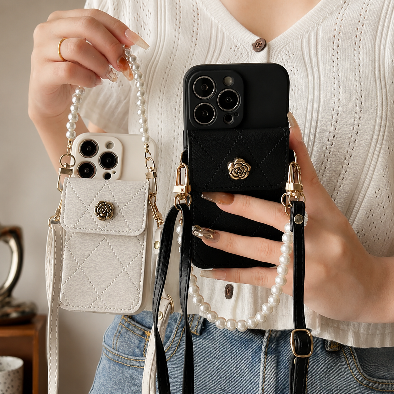 Premium iPhone Case Wallet MagSafe Compatible Crossbody Strap Card Holder Protective Cover Camera Lens Protection Shockproof Slim Design