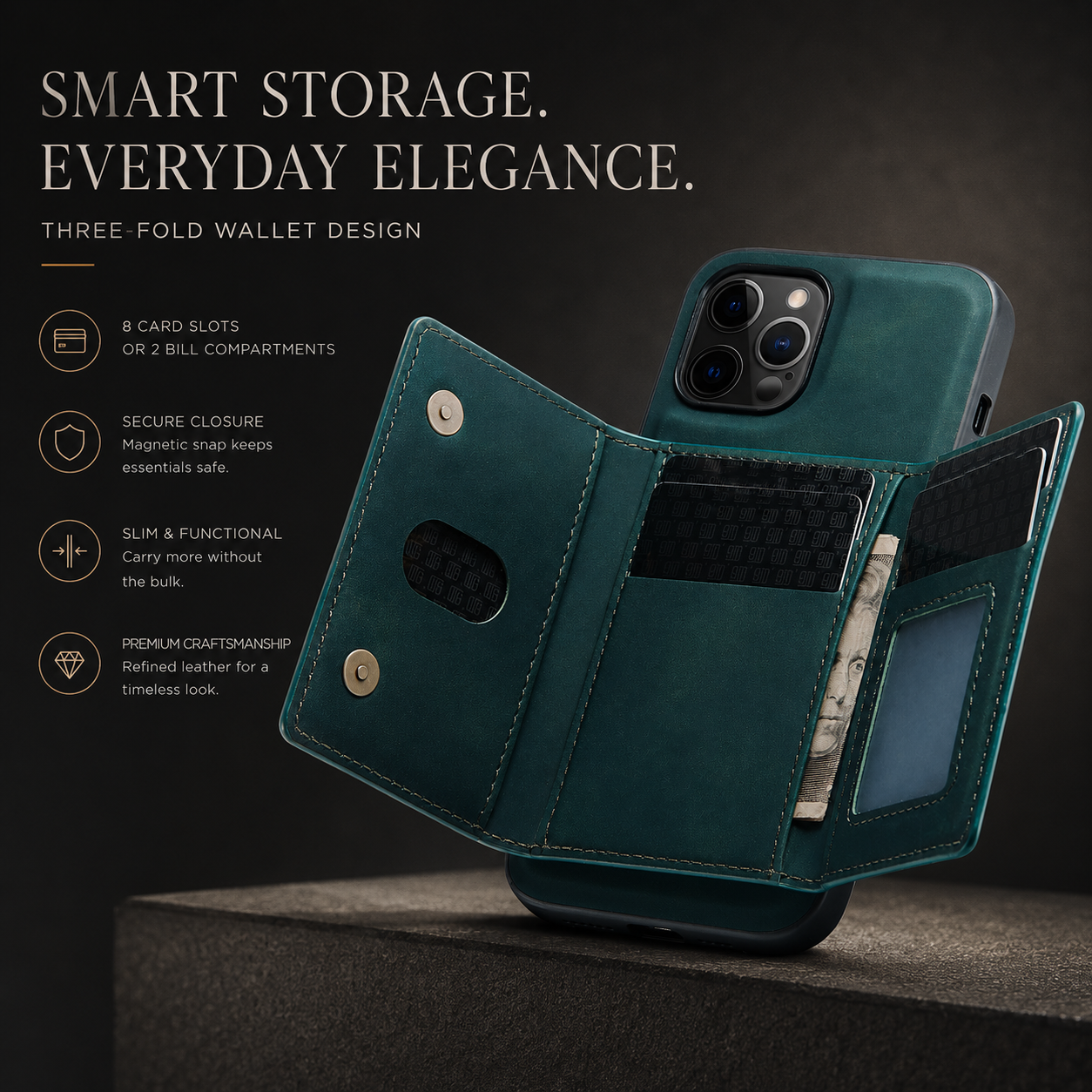 Premium iPhone Case Wallet MagSafe Compatible Detachable Leather Card Holder Magnetic Flip Stand Shockproof Protective Cover Camera Lens Protection Slim Design