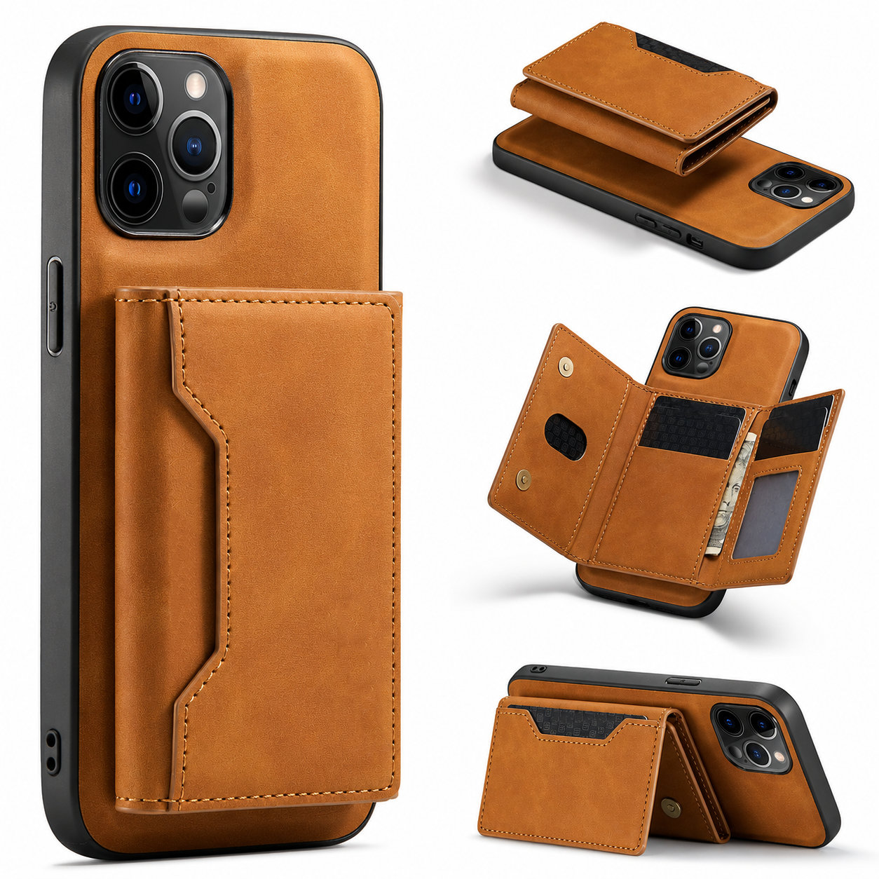 Premium iPhone Case Wallet MagSafe Compatible Detachable Leather Card Holder Magnetic Flip Stand Shockproof Protective Cover Camera Lens Protection Slim Design