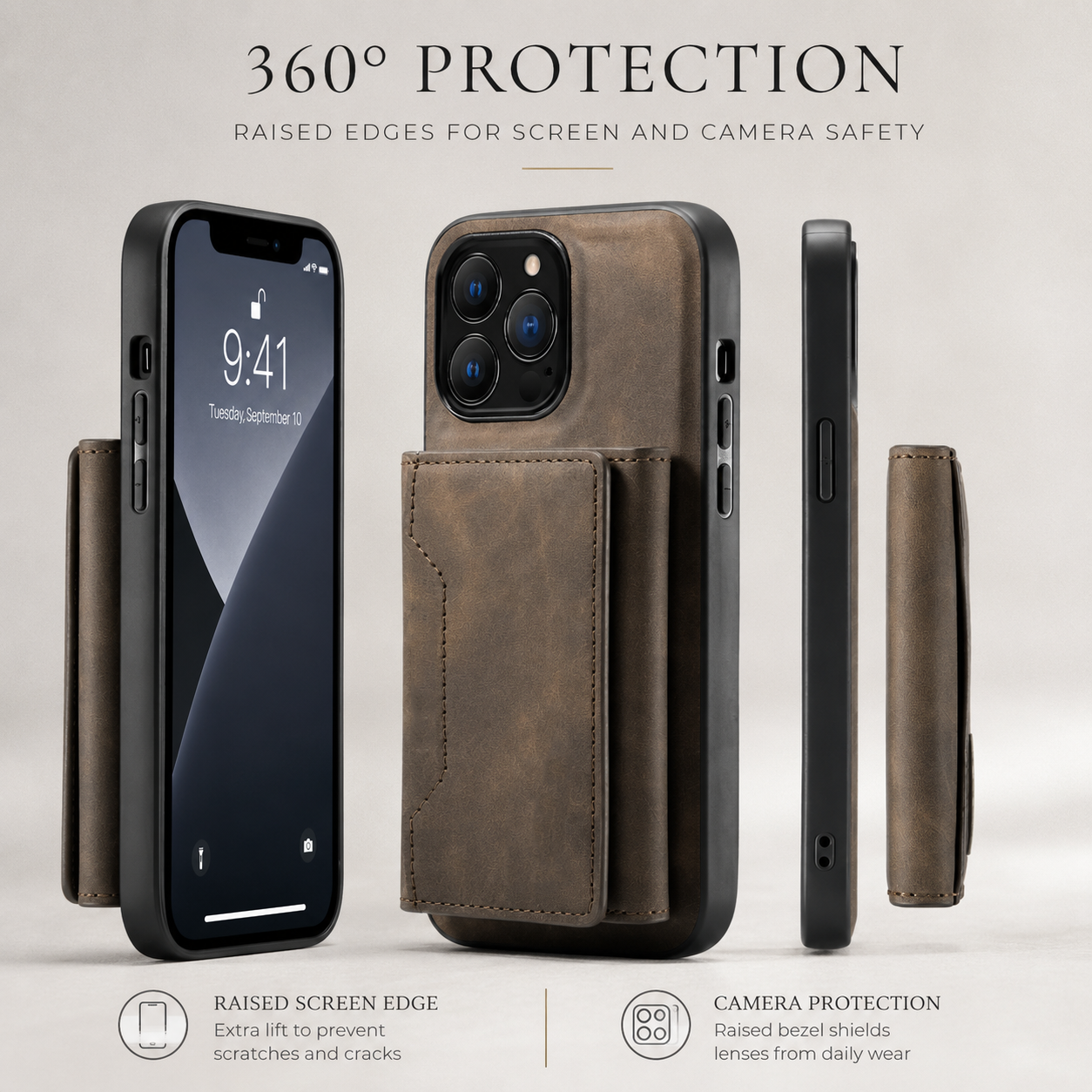 Premium iPhone Case Wallet MagSafe Compatible Detachable Leather Card Holder Magnetic Flip Stand Shockproof Protective Cover Camera Lens Protection Slim Design