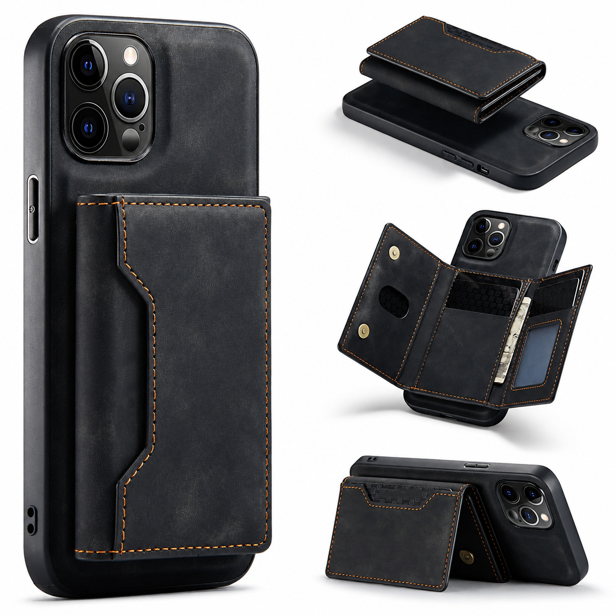 Premium iPhone Case Wallet MagSafe Compatible Detachable Leather Card Holder Magnetic Flip Stand Shockproof Protective Cover Camera Lens Protection Slim Design