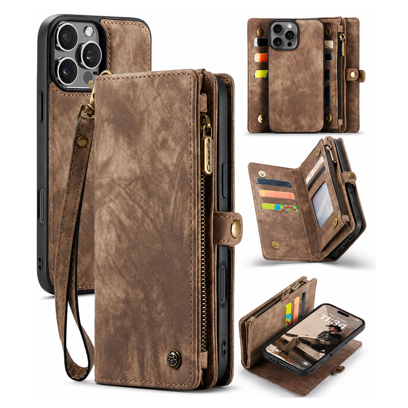 Premium iPhone Case Wallet MagSafe Compatible Detachable Leather Flip Stand Protective Cover Card Holder Camera Lens Protection Shockproof Slim Design