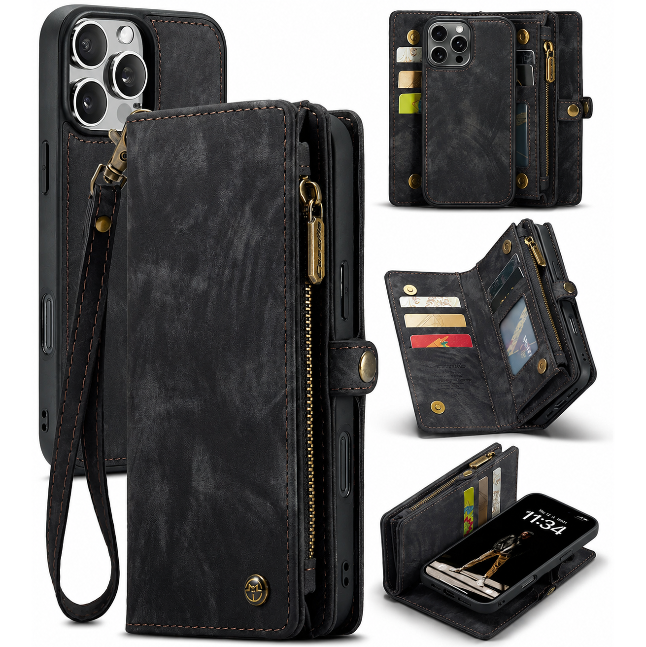 Premium iPhone Case Wallet MagSafe Compatible Detachable Leather Flip Stand Protective Cover Card Holder Camera Lens Protection Shockproof Slim Design