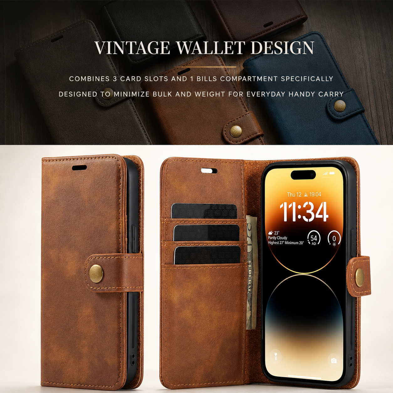 Premium iPhone Case Wallet MagSafe Compatible Detachable Magnetic Leather Protective Cover Card Holder Camera Lens Protection Shockproof Slim Design