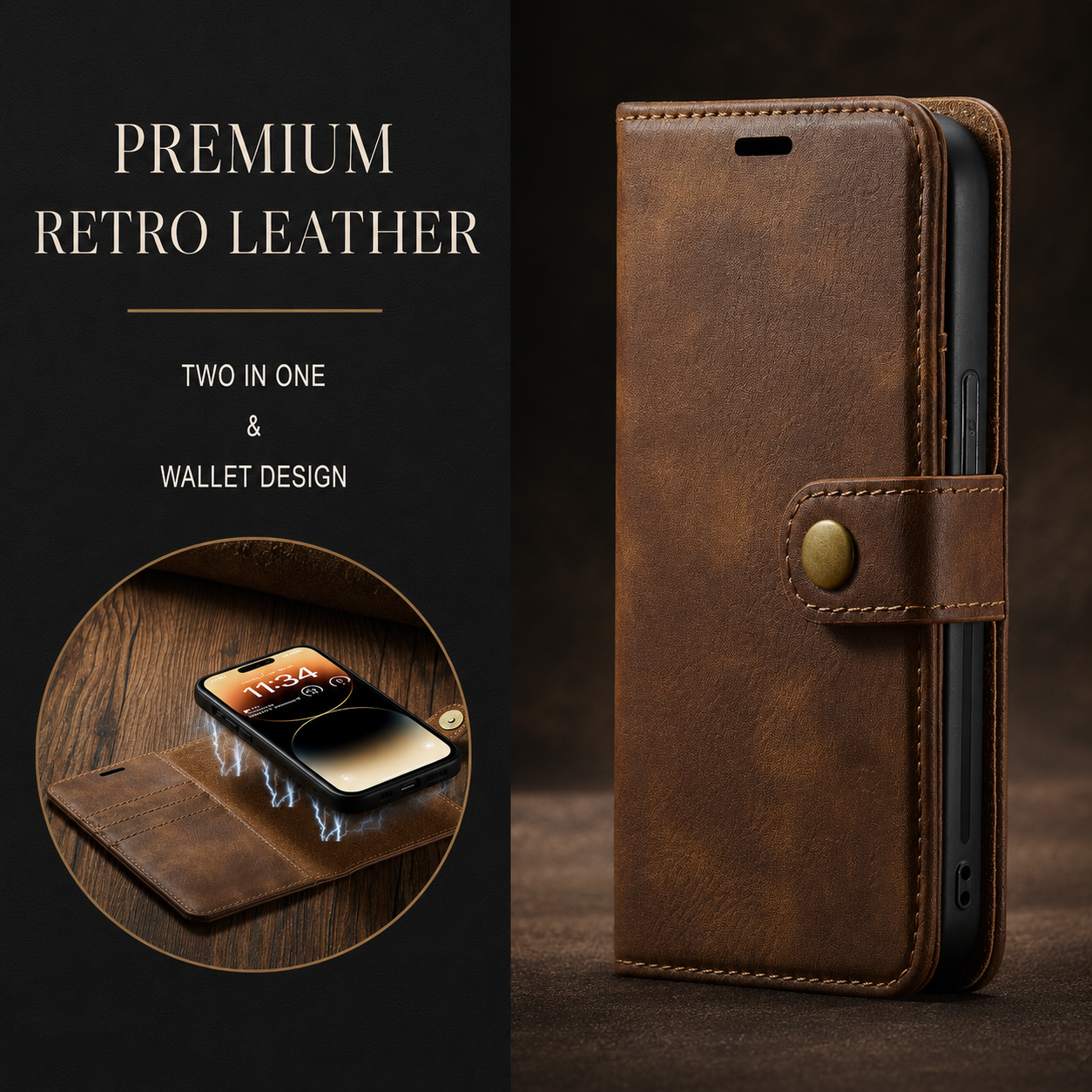 Premium iPhone Case Wallet MagSafe Compatible Detachable Magnetic Leather Protective Cover Card Holder Camera Lens Protection Shockproof Slim Design