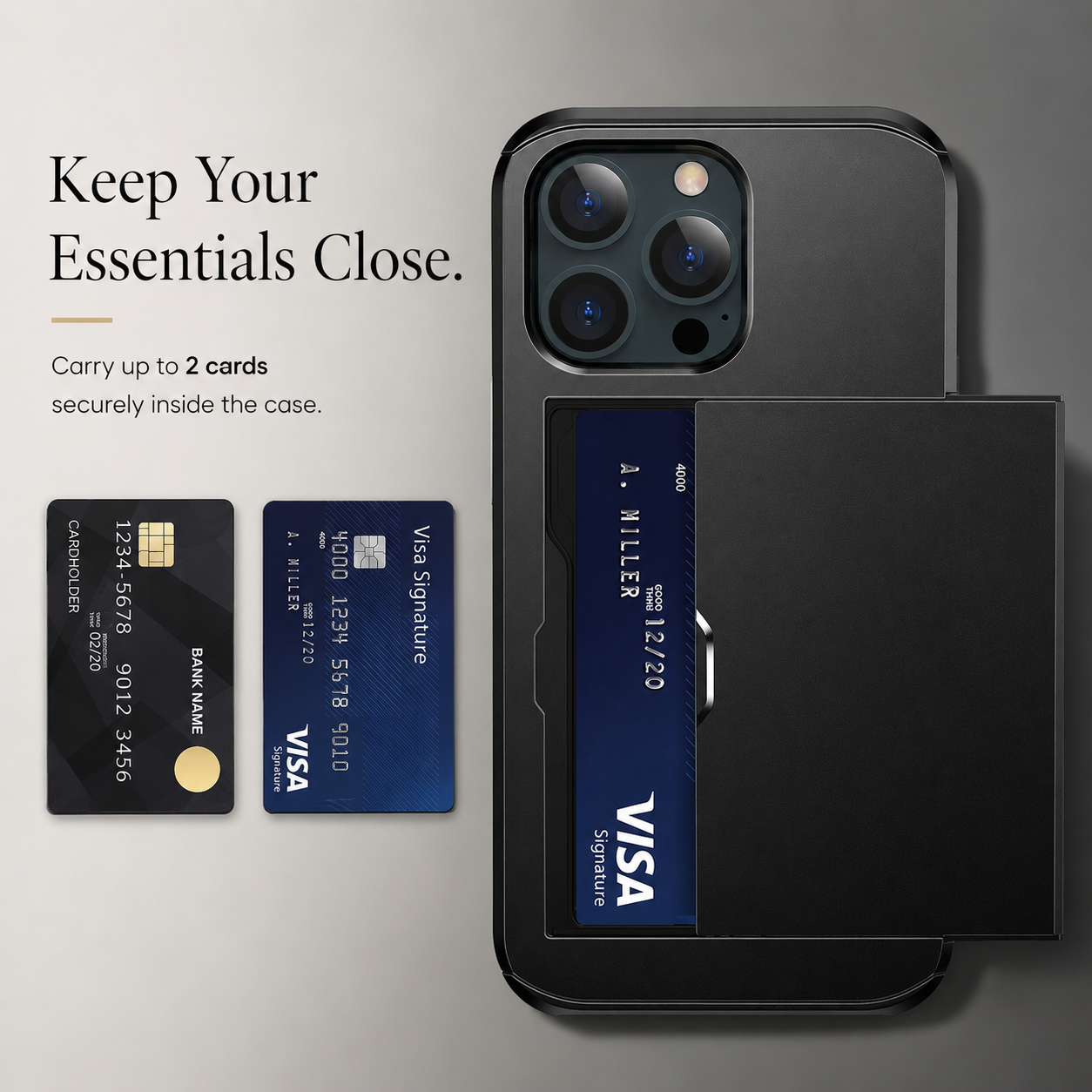 Premium iPhone Case Wallet MagSafe Compatible Dual Layer Slider Card Holder Protective Cover Camera Lens Protection Shockproof Slim Design