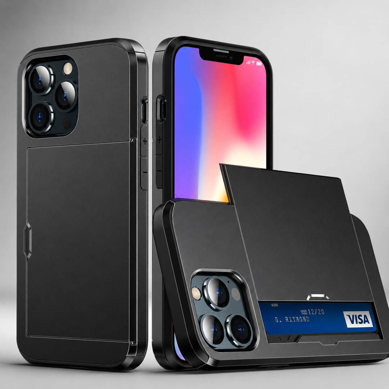 Premium iPhone Case Wallet MagSafe Compatible Dual Layer Slider Card Holder Protective Cover Camera Lens Protection Shockproof Slim Design