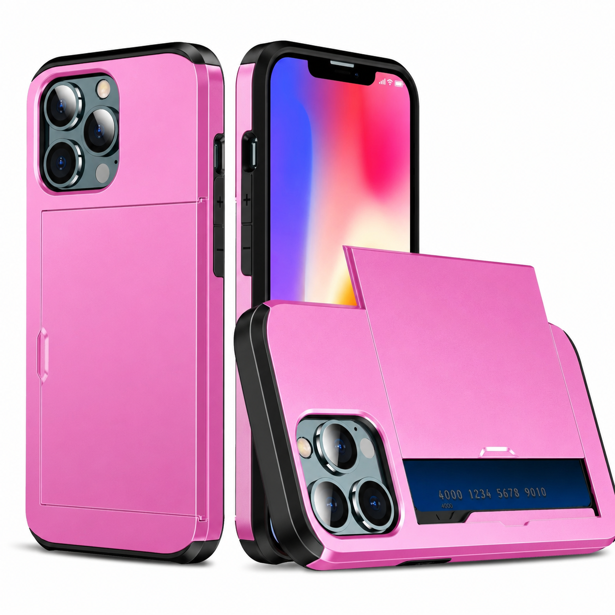 Premium iPhone Case Wallet MagSafe Compatible Dual Layer Slider Card Holder Protective Cover Camera Lens Protection Shockproof Slim Design