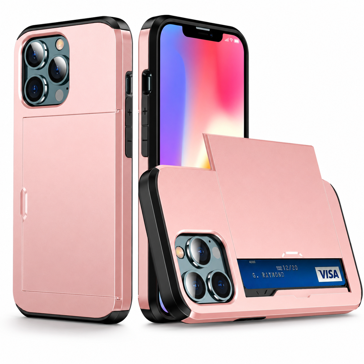 Premium iPhone Case Wallet MagSafe Compatible Dual Layer Slider Card Holder Protective Cover Camera Lens Protection Shockproof Slim Design