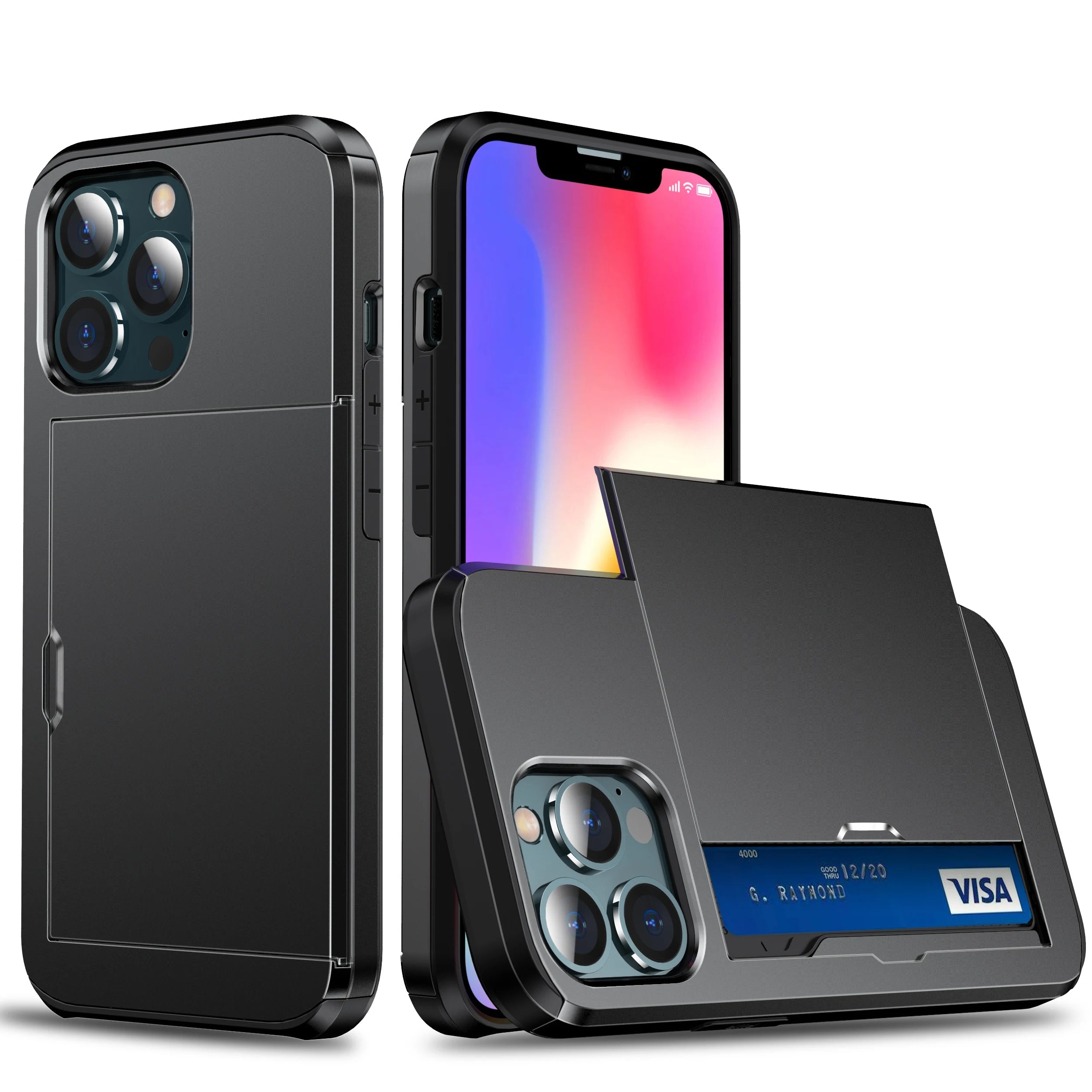Premium iPhone Case Wallet MagSafe Compatible Dual Layer Slider Card Holder Protective Cover Camera Lens Protection Shockproof Slim Design