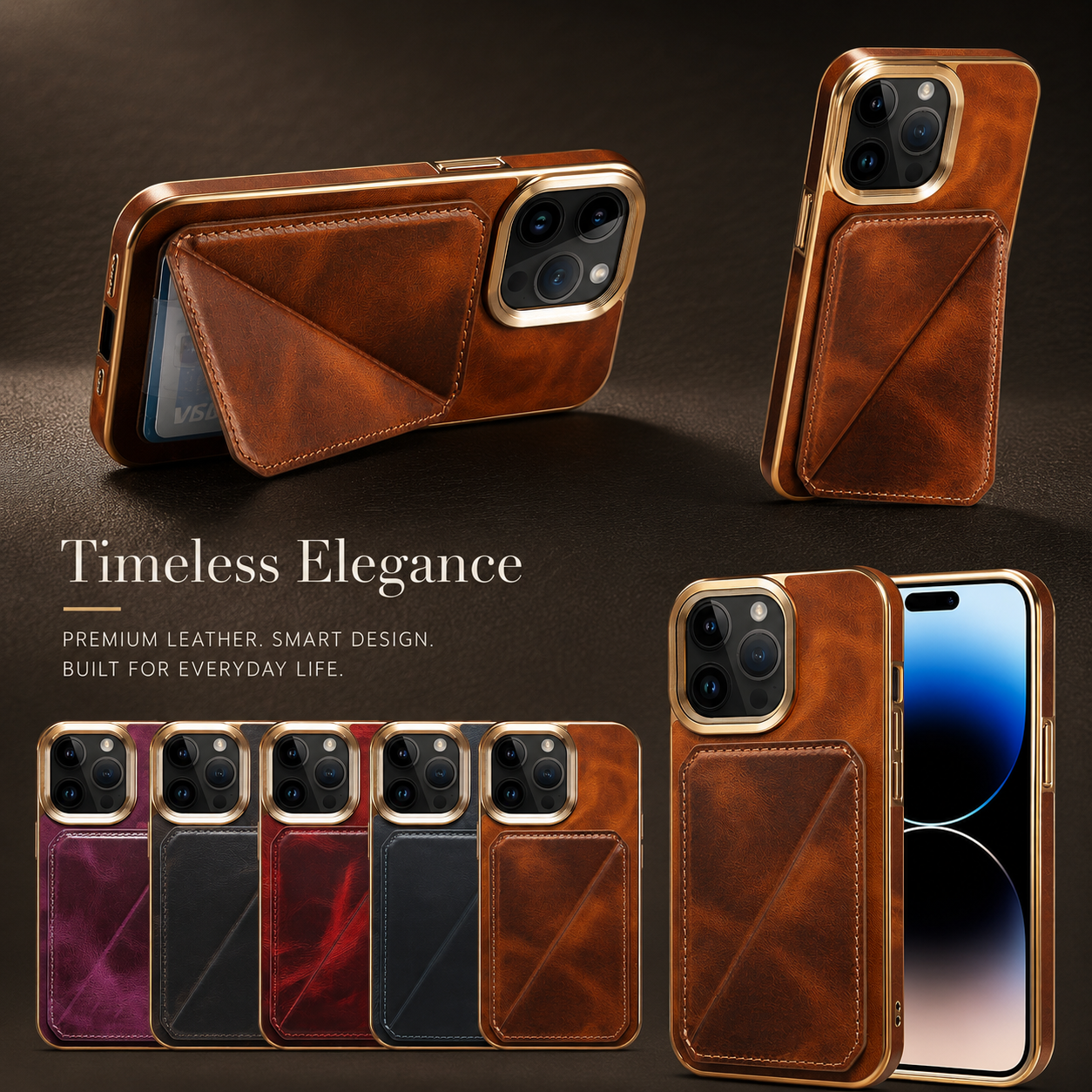 Premium iPhone Case Wallet MagSafe Compatible Genuine Cowhide Leather Cover Magnetic Card Holder Camera Lens Protection Shockproof Full Body Slim Design