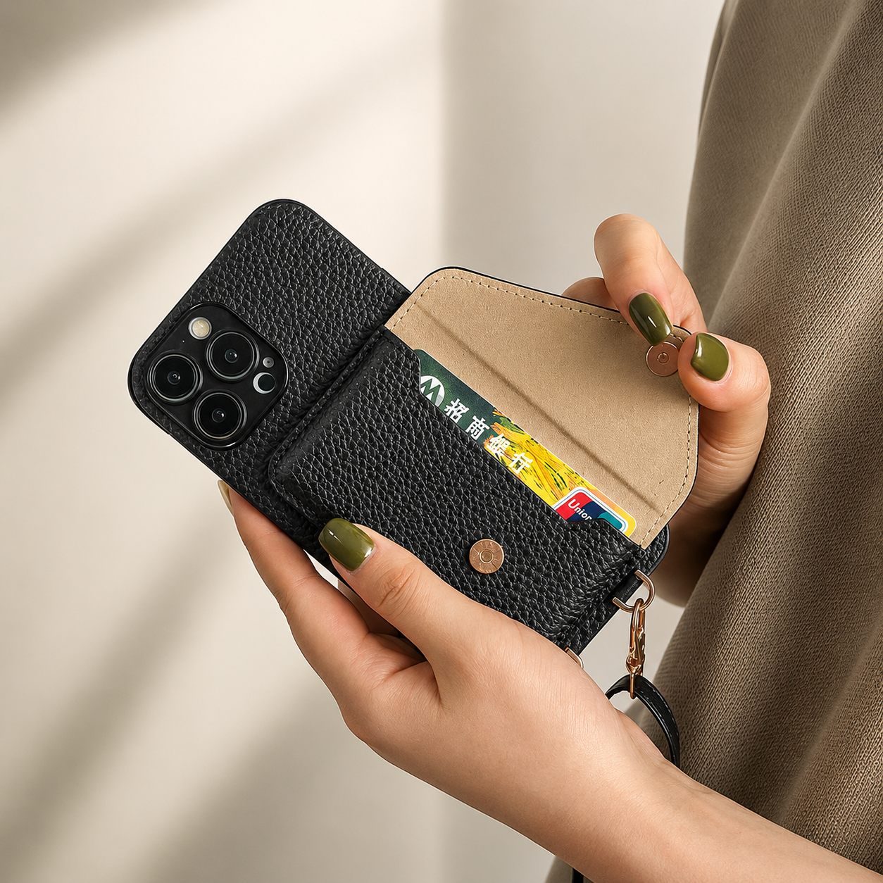 Premium iPhone Case Wallet MagSafe Compatible Leather Card Holder Crossbody Strap Shockproof Protective Cover Camera Lens Protection Slim Design