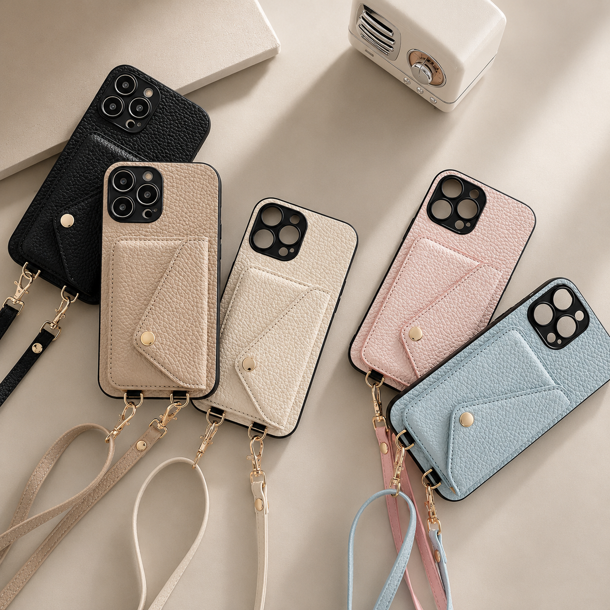 Premium iPhone Case Wallet MagSafe Compatible Leather Card Holder Crossbody Strap Shockproof Protective Cover Camera Lens Protection Slim Design