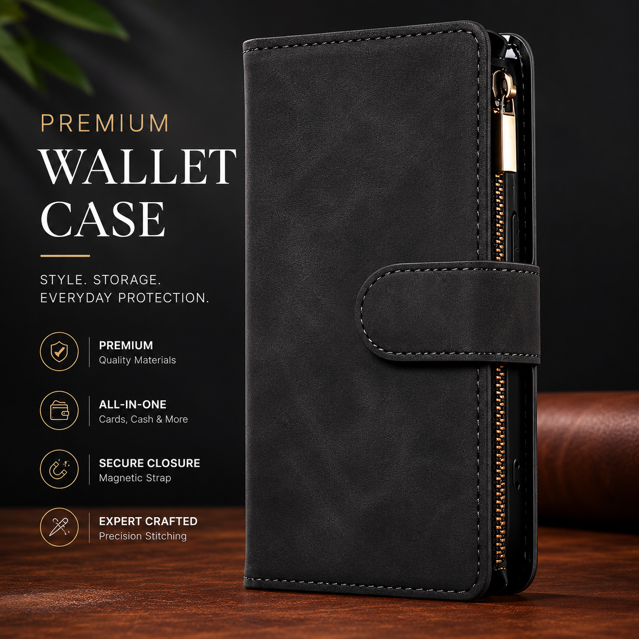 Premium iPhone Case Wallet MagSafe Compatible Leather Card Holder Protective Cover Camera Lens Protection Magnetic Closure Shockproof Slim Design