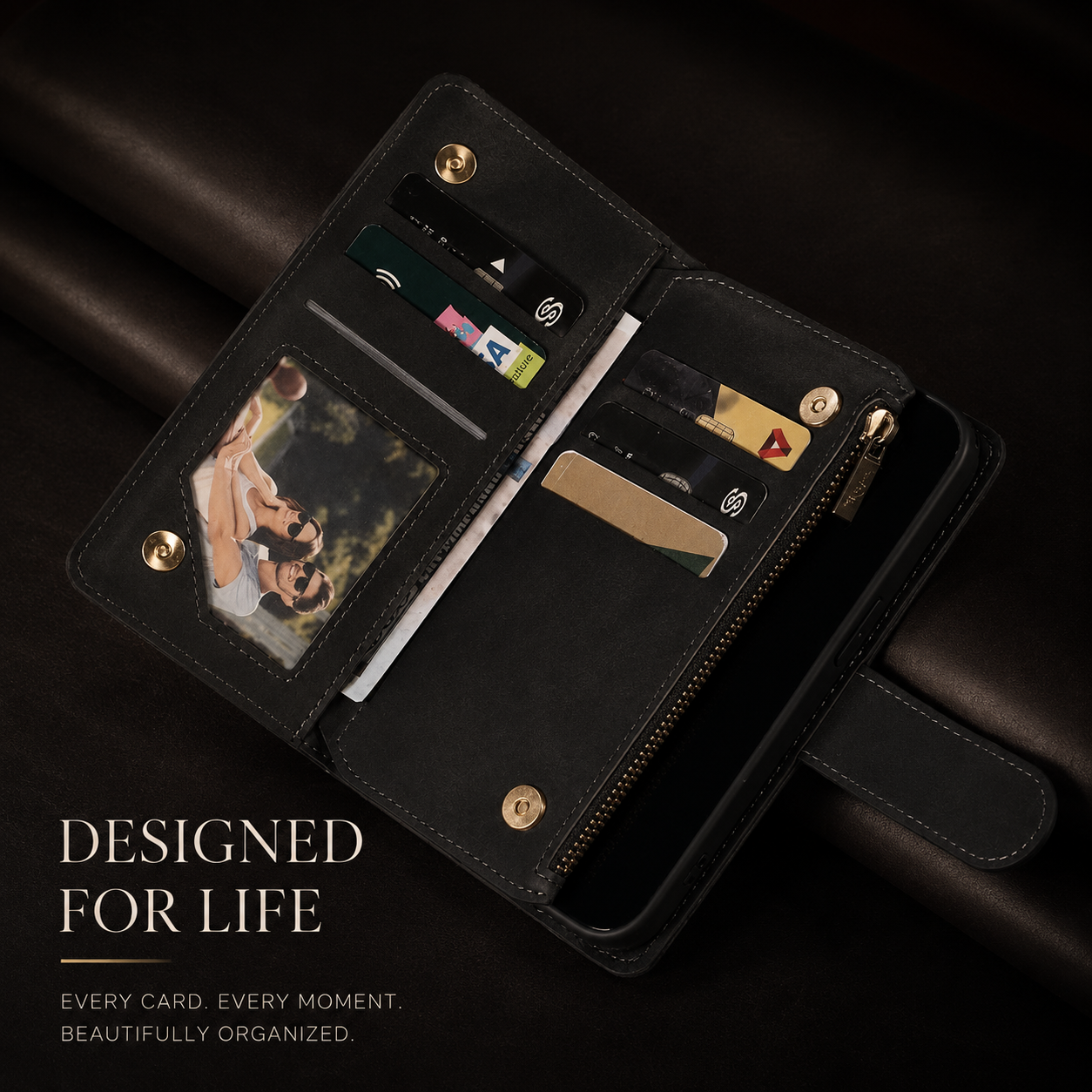 Premium iPhone Case Wallet MagSafe Compatible Leather Card Holder Protective Cover Camera Lens Protection Magnetic Closure Shockproof Slim Design
