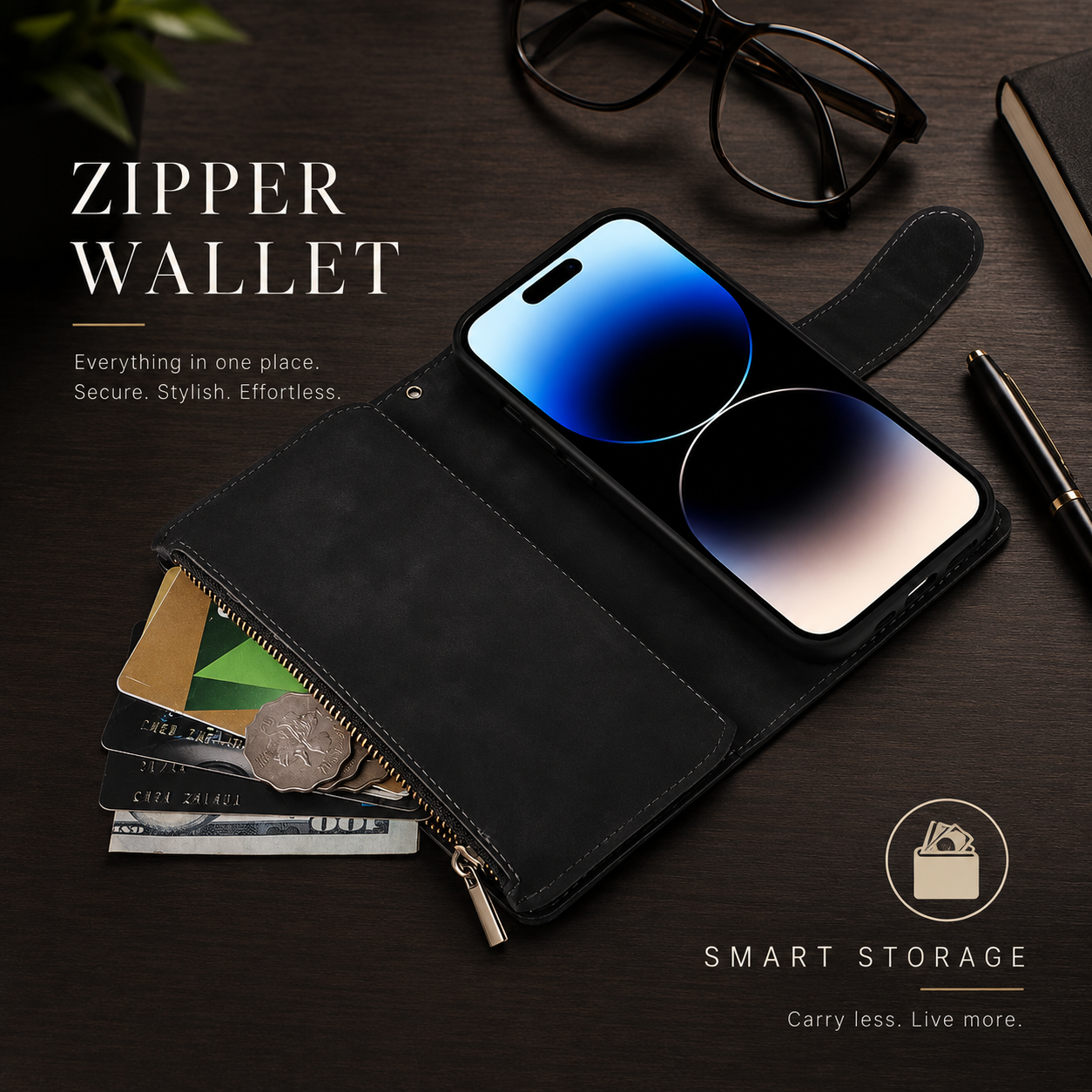 Premium iPhone Case Wallet MagSafe Compatible Leather Card Holder Protective Cover Camera Lens Protection Magnetic Closure Shockproof Slim Design