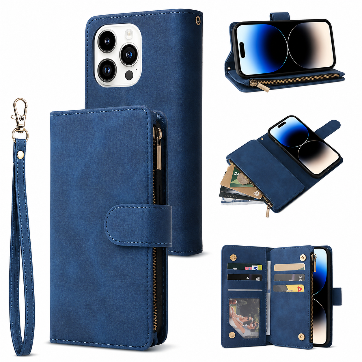 Premium iPhone Case Wallet MagSafe Compatible Leather Card Holder Protective Cover Camera Lens Protection Magnetic Closure Shockproof Slim Design