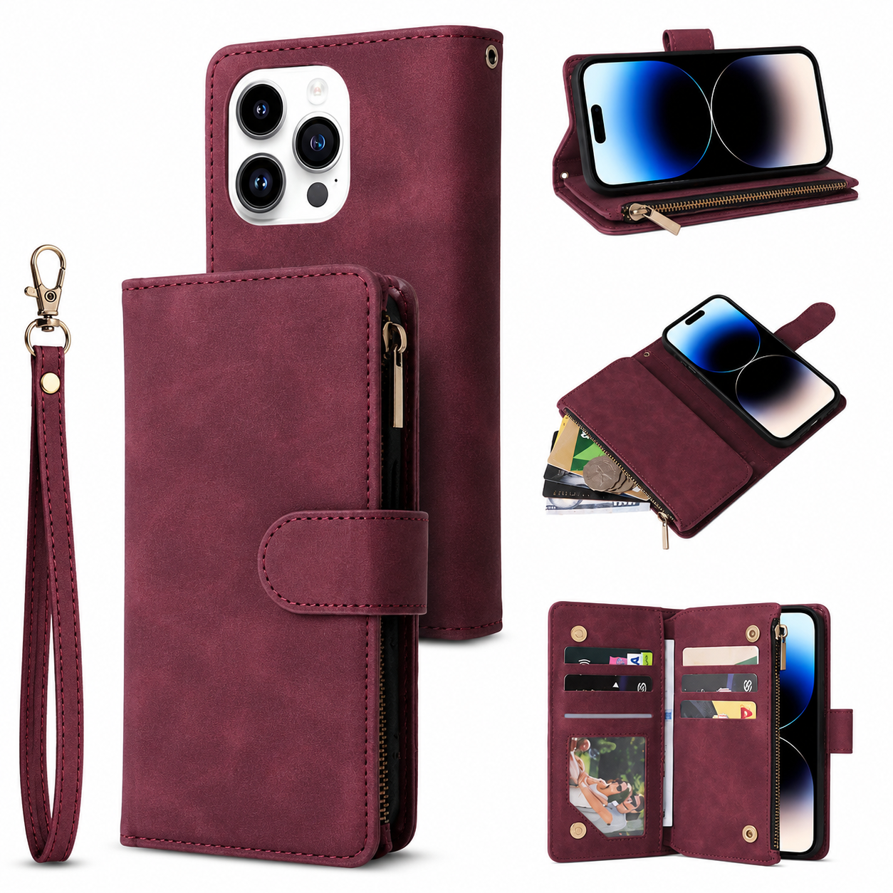 Premium iPhone Case Wallet MagSafe Compatible Leather Card Holder Protective Cover Camera Lens Protection Magnetic Closure Shockproof Slim Design