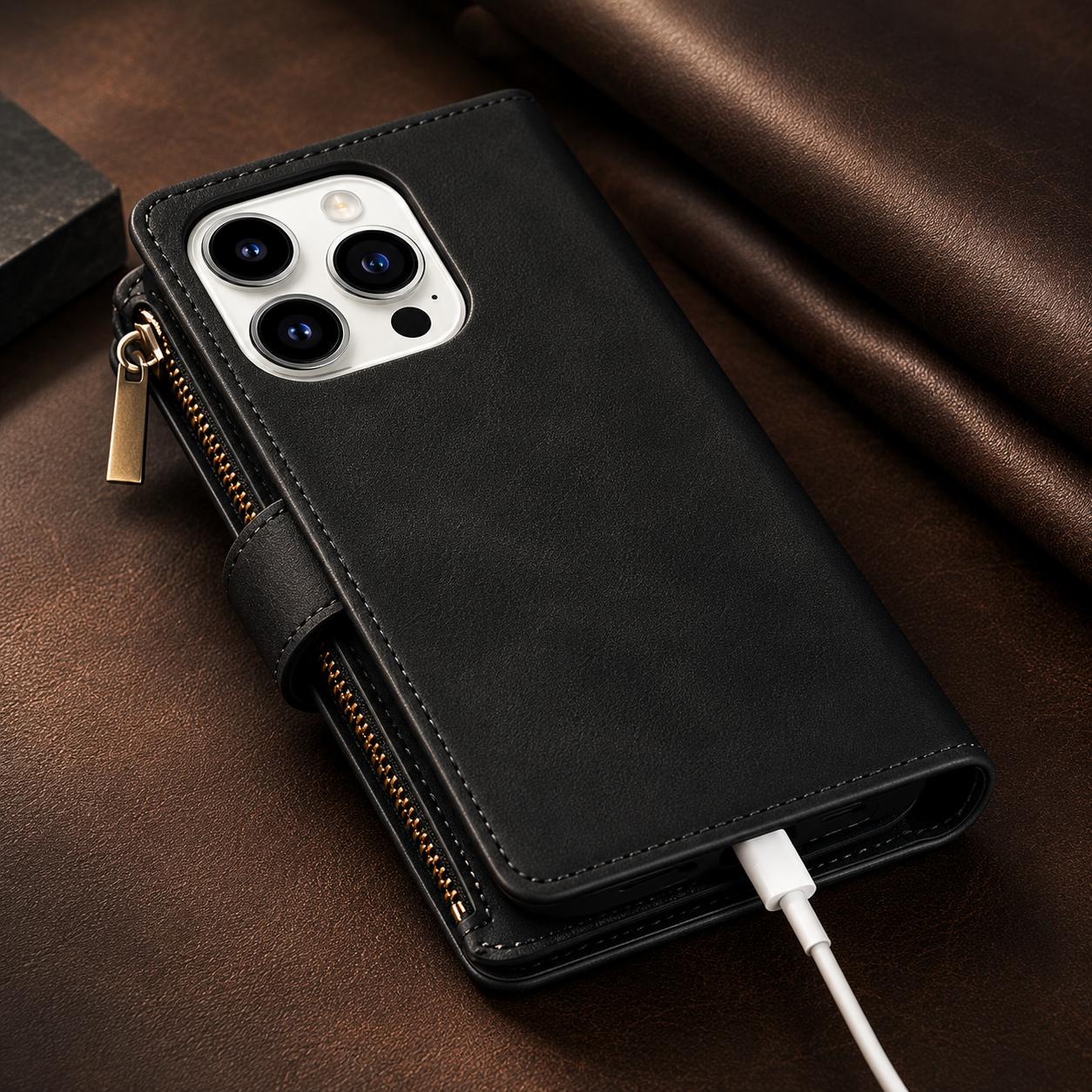 Premium iPhone Case Wallet MagSafe Compatible Leather Card Holder Protective Cover Camera Lens Protection Magnetic Closure Shockproof Slim Design