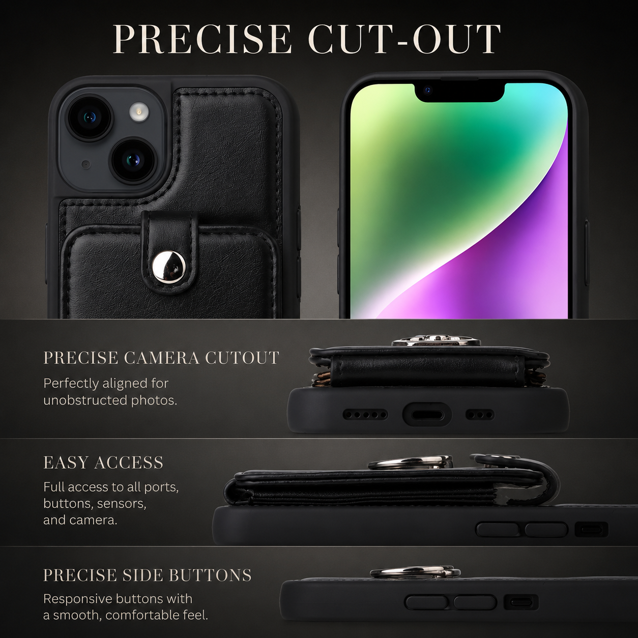 Premium iPhone Case Wallet MagSafe Compatible Leather Card Holder Ring Stand Protective Cover Camera Lens Protection Shockproof Slim Design