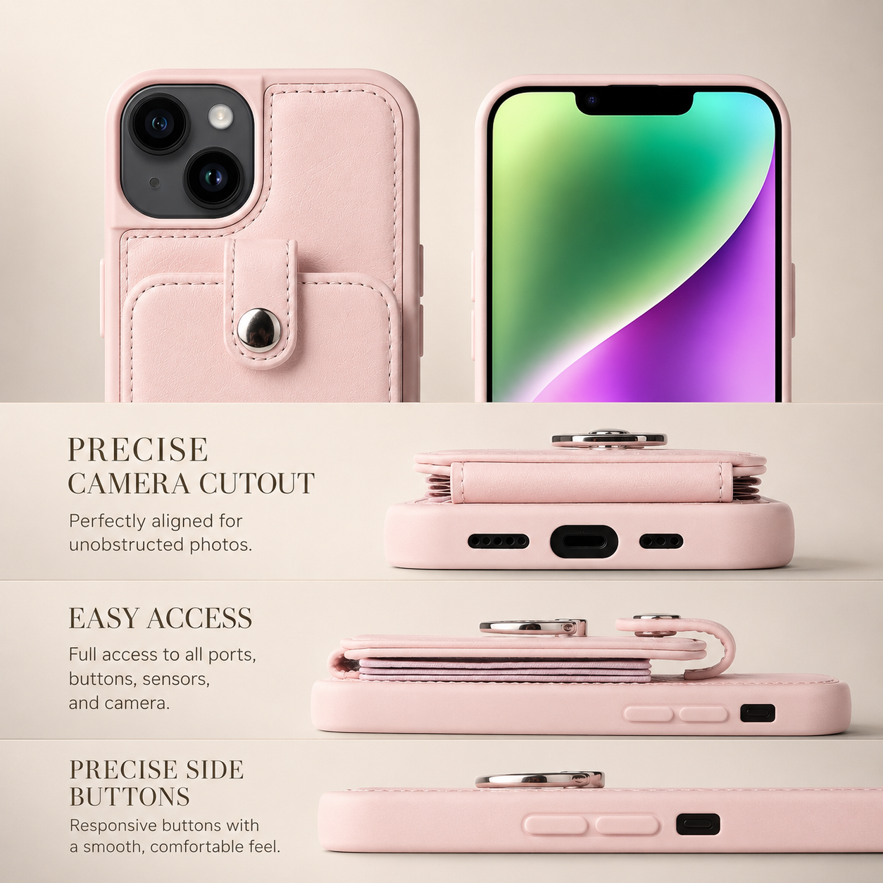Premium iPhone Case Wallet MagSafe Compatible Leather Card Holder Ring Stand Protective Cover Camera Lens Protection Shockproof Slim Design