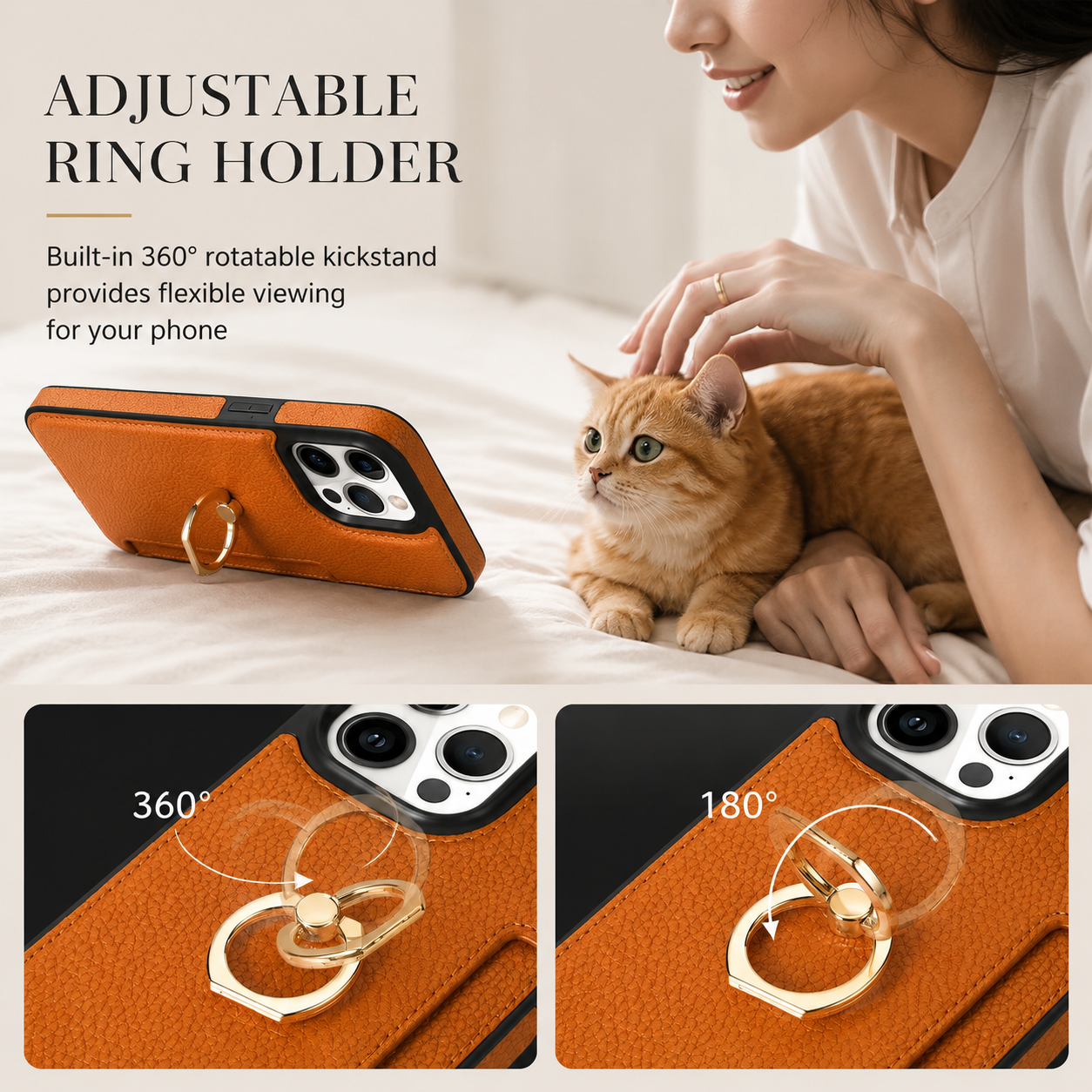 Premium iPhone Case Wallet MagSafe Compatible Leather Card Holder Ring Stand Shockproof Protective Cover Camera Lens Guard Wireless Charging