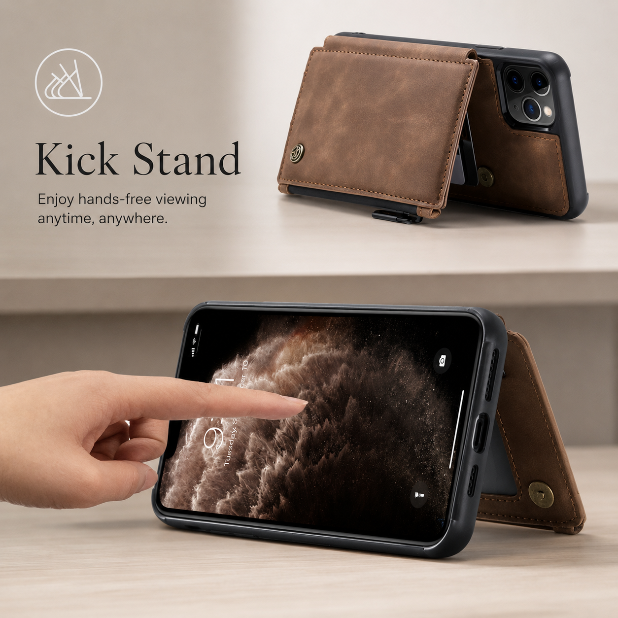 Premium iPhone Case Wallet MagSafe Compatible Leather Card Holder Stand Protective Cover Camera Lens Protection Shockproof Slim Design