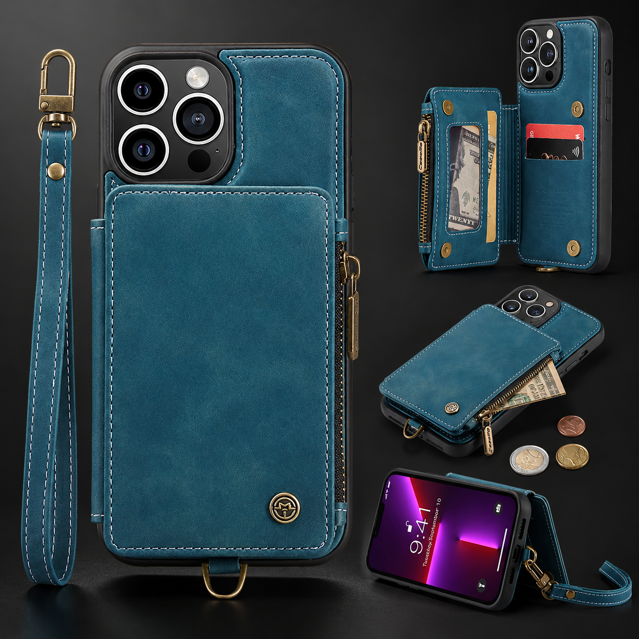 Premium iPhone Case Wallet MagSafe Compatible Leather Card Holder Stand Protective Cover Camera Lens Protection Shockproof Slim Design