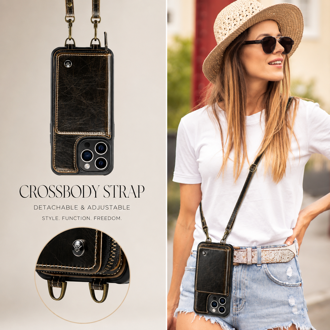 Premium iPhone Case Wallet MagSafe Compatible Magnetic Crossbody Cover Card Holder Strap Stand Function Camera Lens Protection Shockproof Slim Design