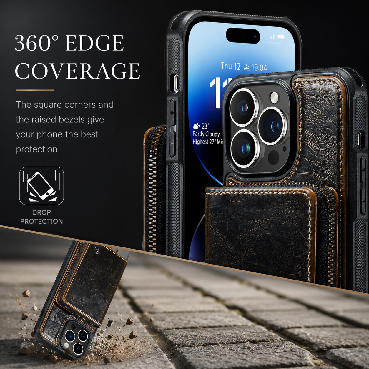 Premium iPhone Case Wallet MagSafe Compatible Magnetic Crossbody Cover Card Holder Strap Stand Function Camera Lens Protection Shockproof Slim Design