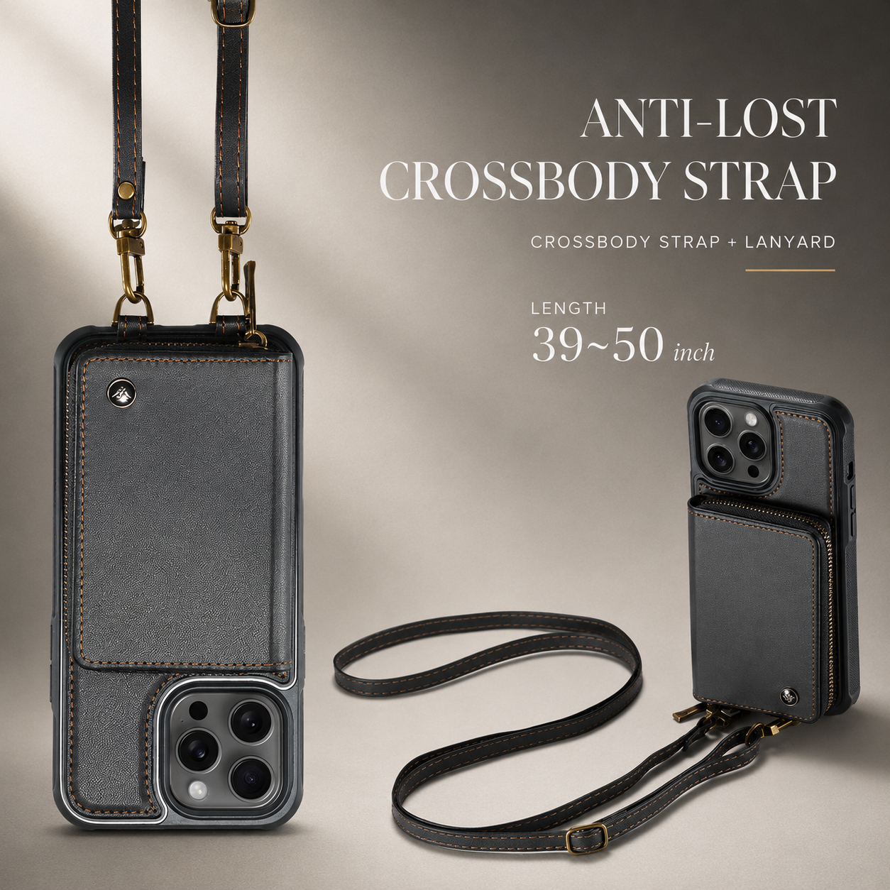 Premium iPhone Case Wallet MagSafe Compatible Magnetic Crossbody Cover Card Holder Strap Stand Function Camera Lens Protection Shockproof Slim Design