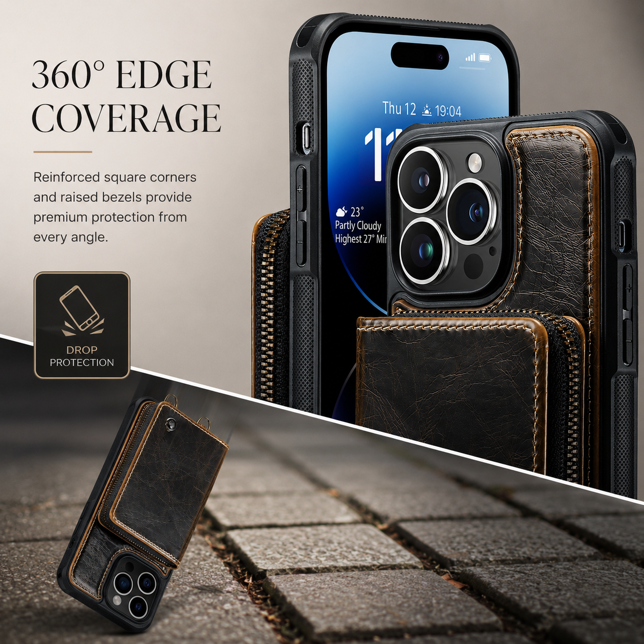 Premium iPhone Case Wallet MagSafe Compatible Magnetic Crossbody Cover Card Holder Strap Stand Function Camera Lens Protection Shockproof Slim Design
