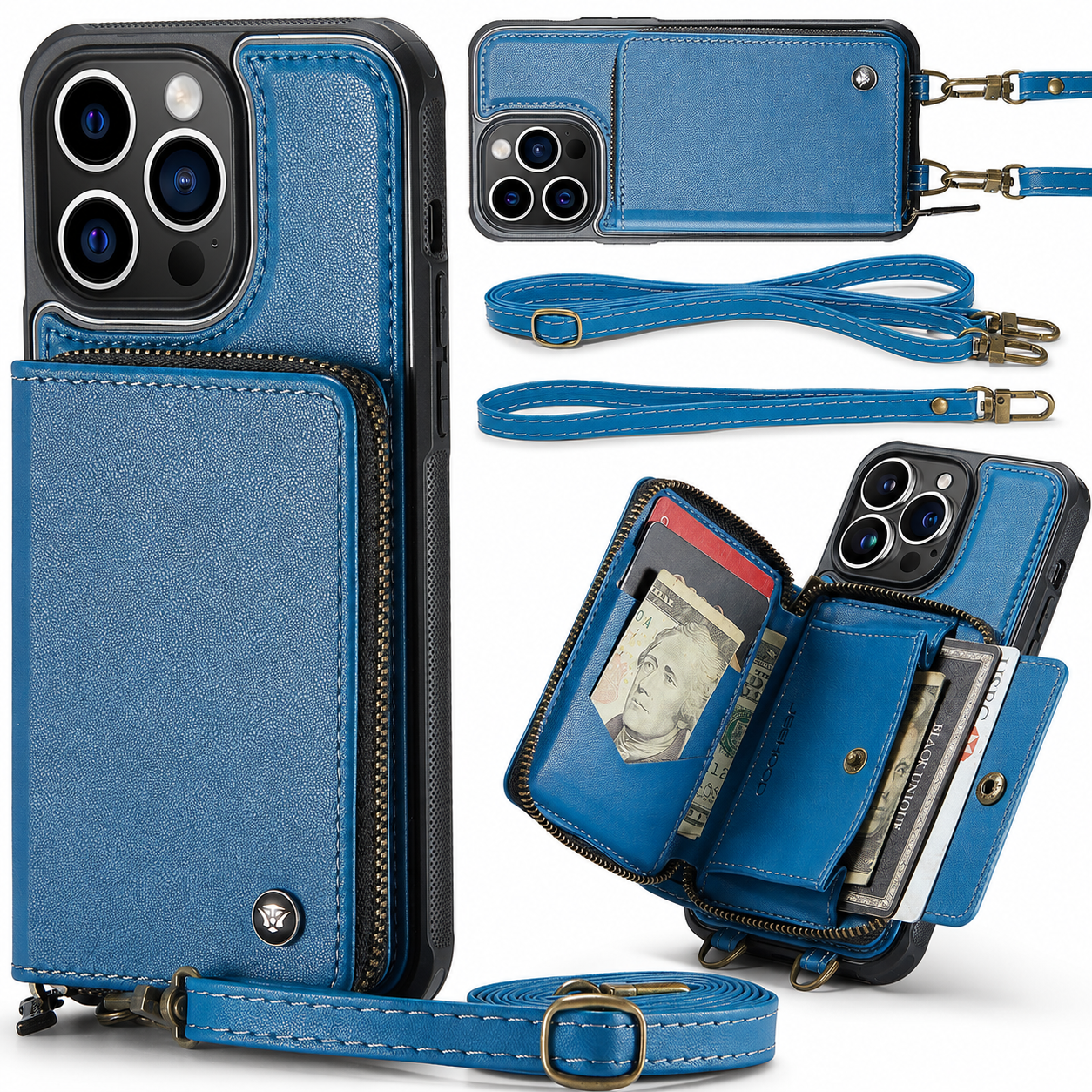 Premium iPhone Case Wallet MagSafe Compatible Magnetic Crossbody Cover Card Holder Strap Stand Function Camera Lens Protection Shockproof Slim Design