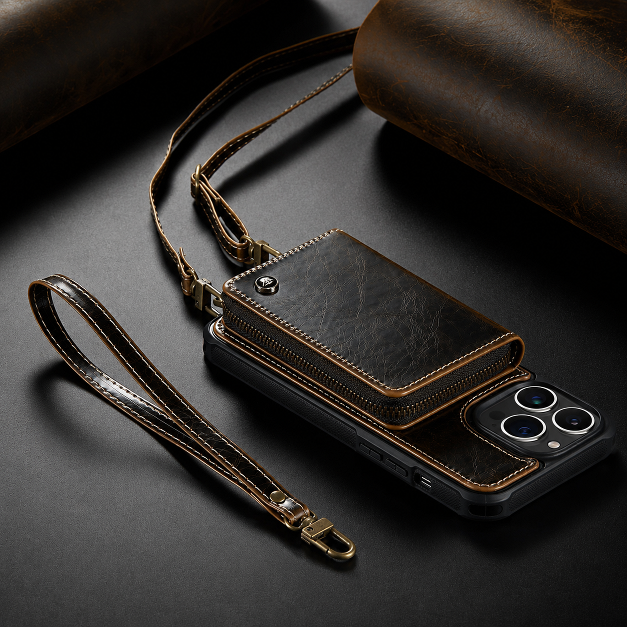 Premium iPhone Case Wallet MagSafe Compatible Magnetic Crossbody Cover Card Holder Strap Stand Function Camera Lens Protection Shockproof Slim Design