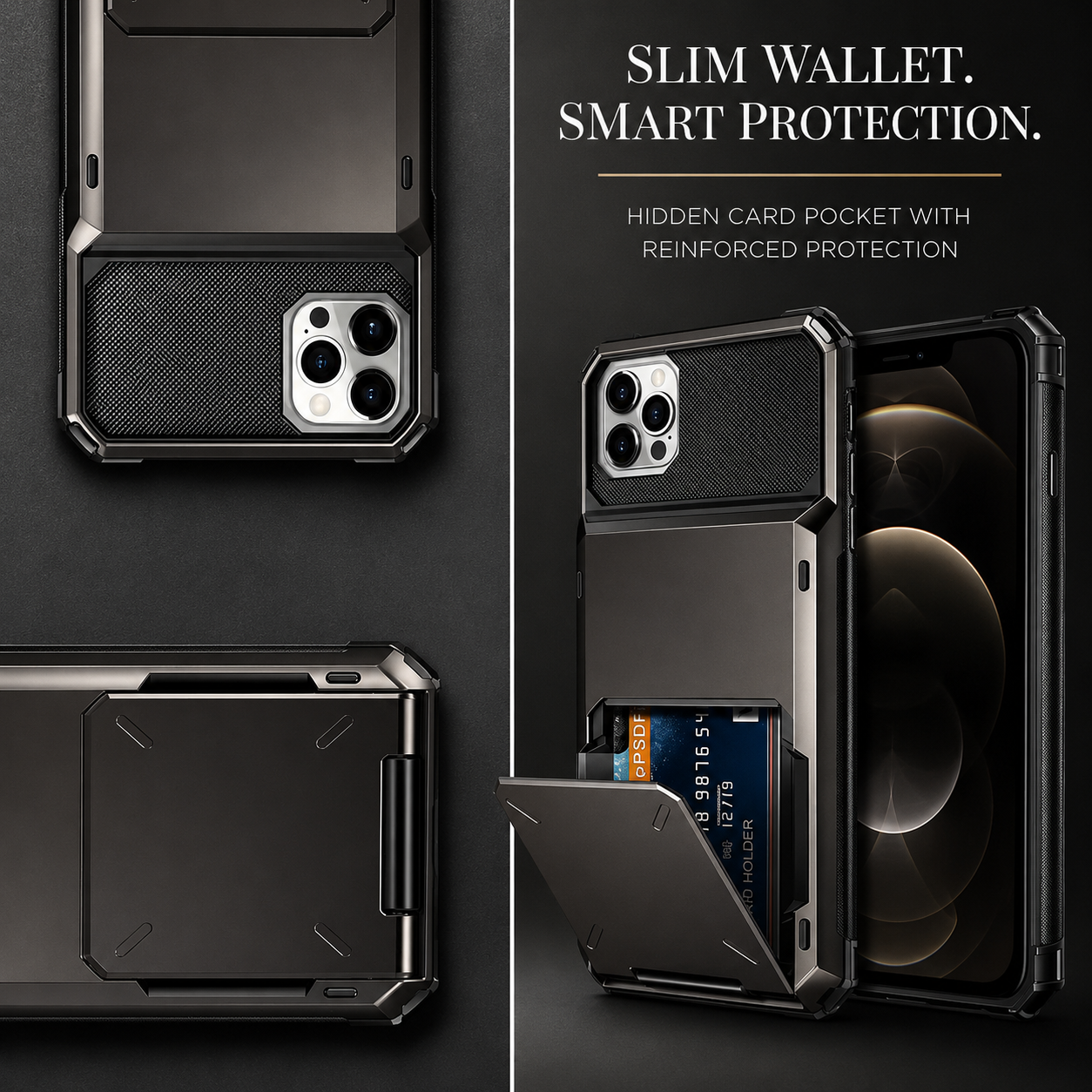 Premium iPhone Case Wallet MagSafe Compatible Magnetic Protective Cover 4 Card Holder Camera Lens Protection Shockproof Slim Design