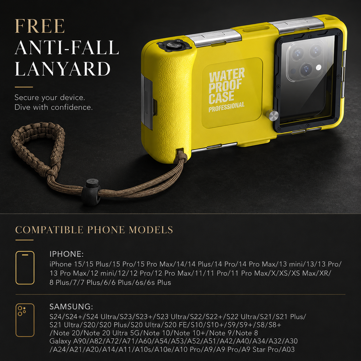 Premium iPhone Case Waterproof Diving Pouch Shockproof Protection Clear Camera Lens Visibility Secure Lanyard Full Body Coverage Underwater Protective Design