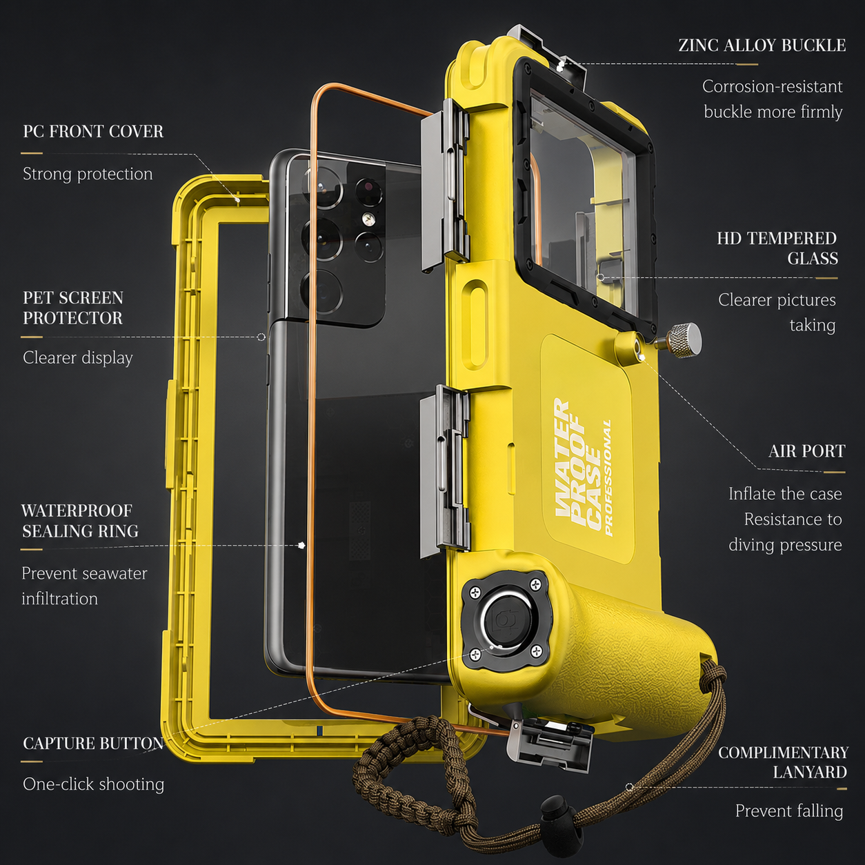 Premium iPhone Case Waterproof Diving Pouch Shockproof Protection Clear Camera Lens Visibility Secure Lanyard Full Body Coverage Underwater Protective Design