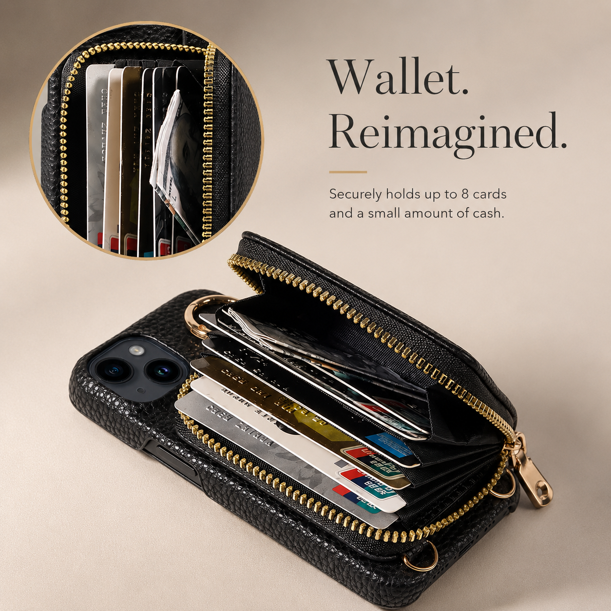 Premium iPhone Case Zipper Wallet Crossbody Cover Card Holder Camera Lens Protection Magnetic Closure Shockproof Full Protection Slim Design