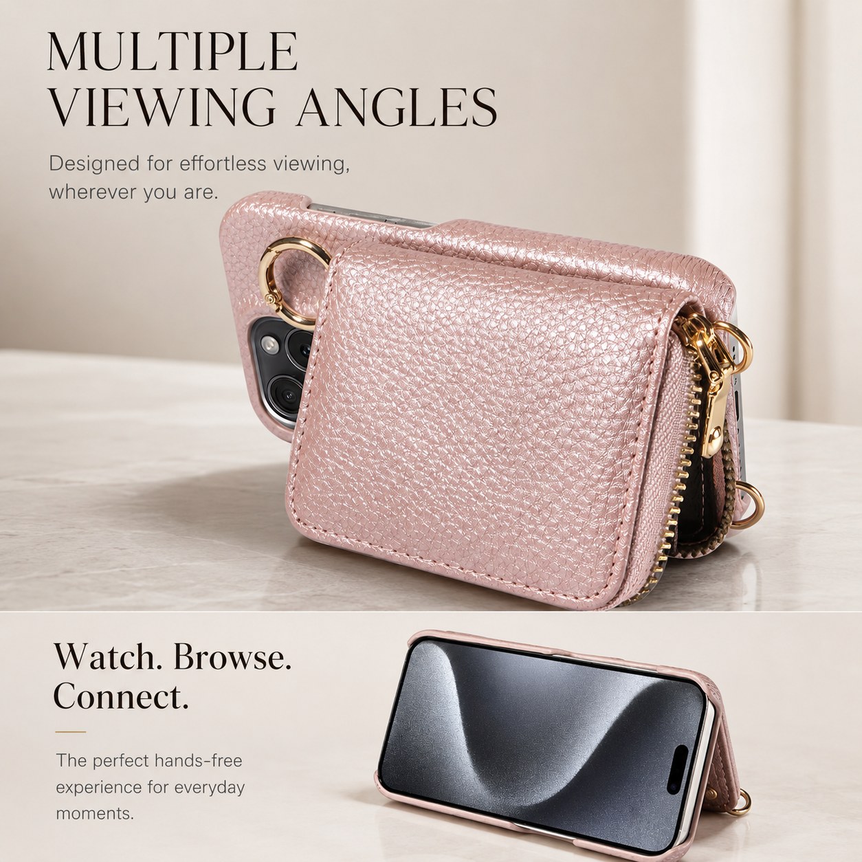 Premium iPhone Case Zipper Wallet Crossbody Cover Card Holder Camera Lens Protection Magnetic Closure Shockproof Full Protection Slim Design
