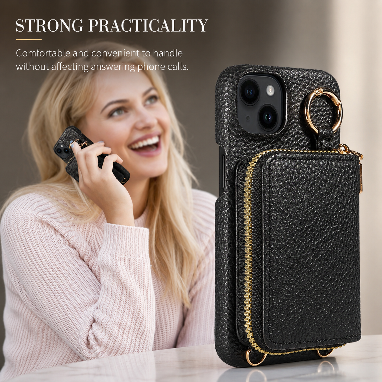Premium iPhone Case Zipper Wallet Crossbody Cover Card Holder Camera Lens Protection Magnetic Closure Shockproof Full Protection Slim Design