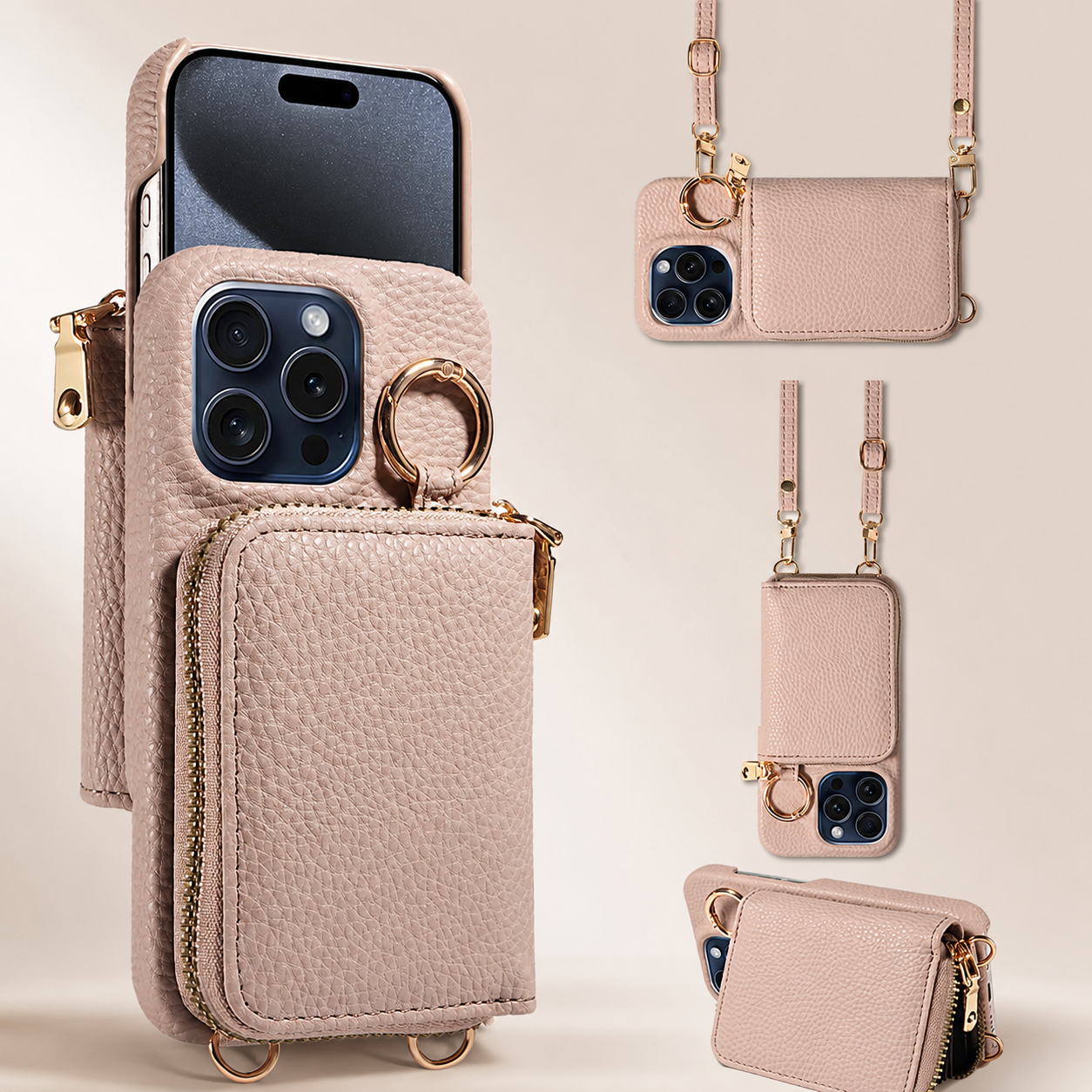 Premium iPhone Case Zipper Wallet Crossbody Cover Card Holder Camera Lens Protection Magnetic Closure Shockproof Full Protection Slim Design