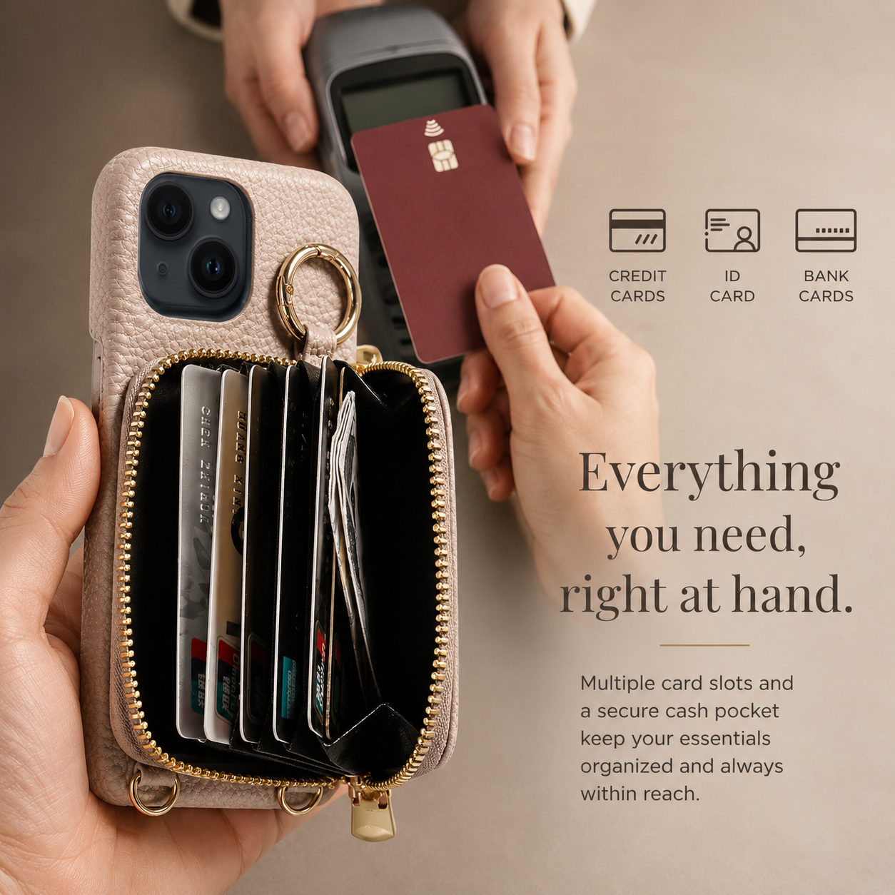 Premium iPhone Case Zipper Wallet Crossbody Cover Card Holder Camera Lens Protection Magnetic Closure Shockproof Full Protection Slim Design