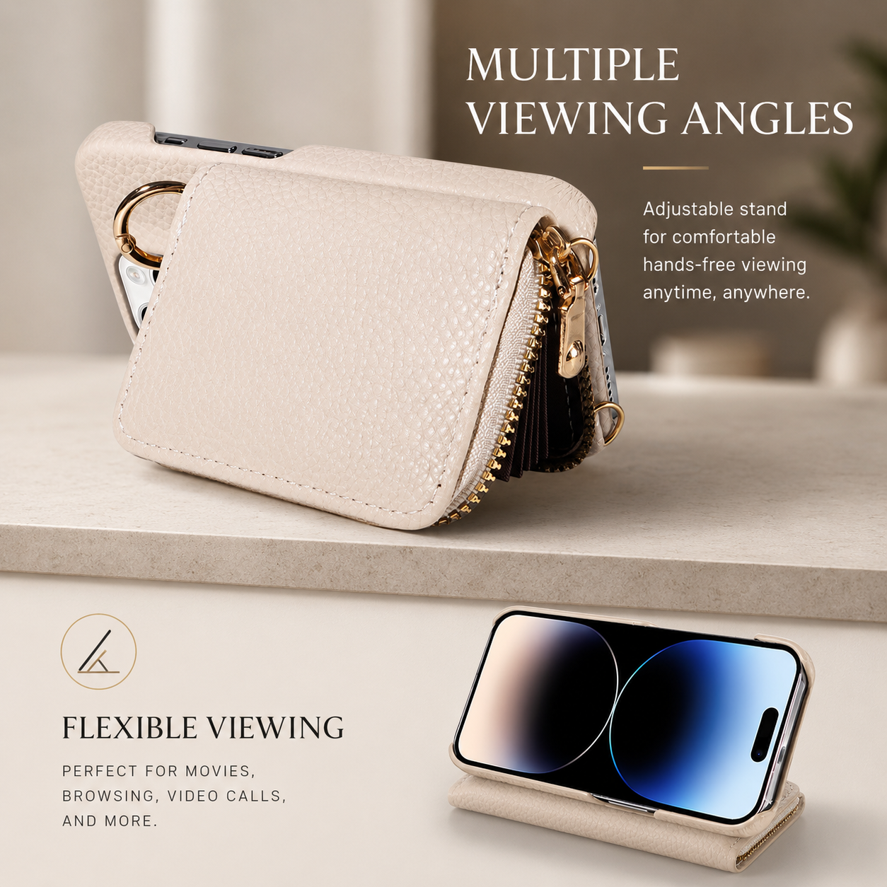 Premium iPhone Case Zipper Wallet Crossbody Cover Card Holder Camera Lens Protection Magnetic Closure Shockproof Full Protection Slim Design