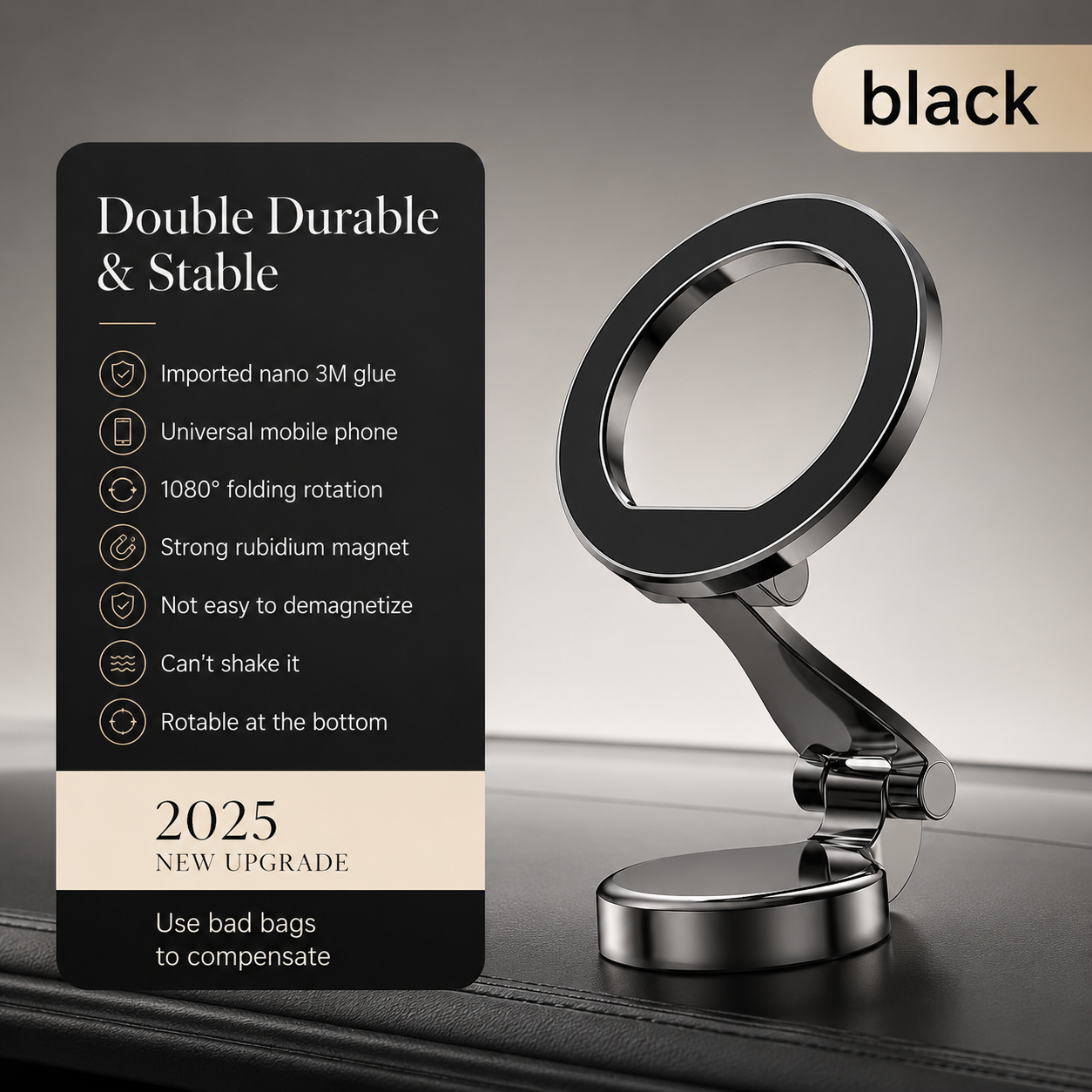 Premium iPhone MagSafe Car Mount Magnetic Phone Holder 360 Rotation Dashboard Stand Zinc Alloy Construction Strong Grip Viewing Support Design